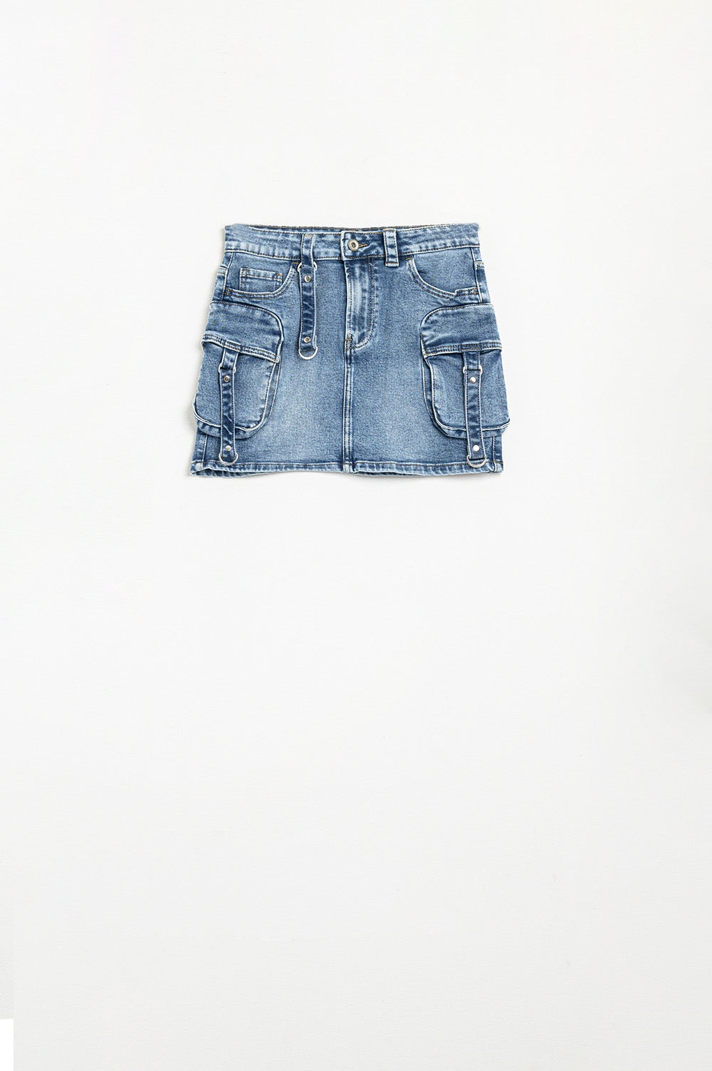 Cargo mini Denim Skirt with Hanging Details
