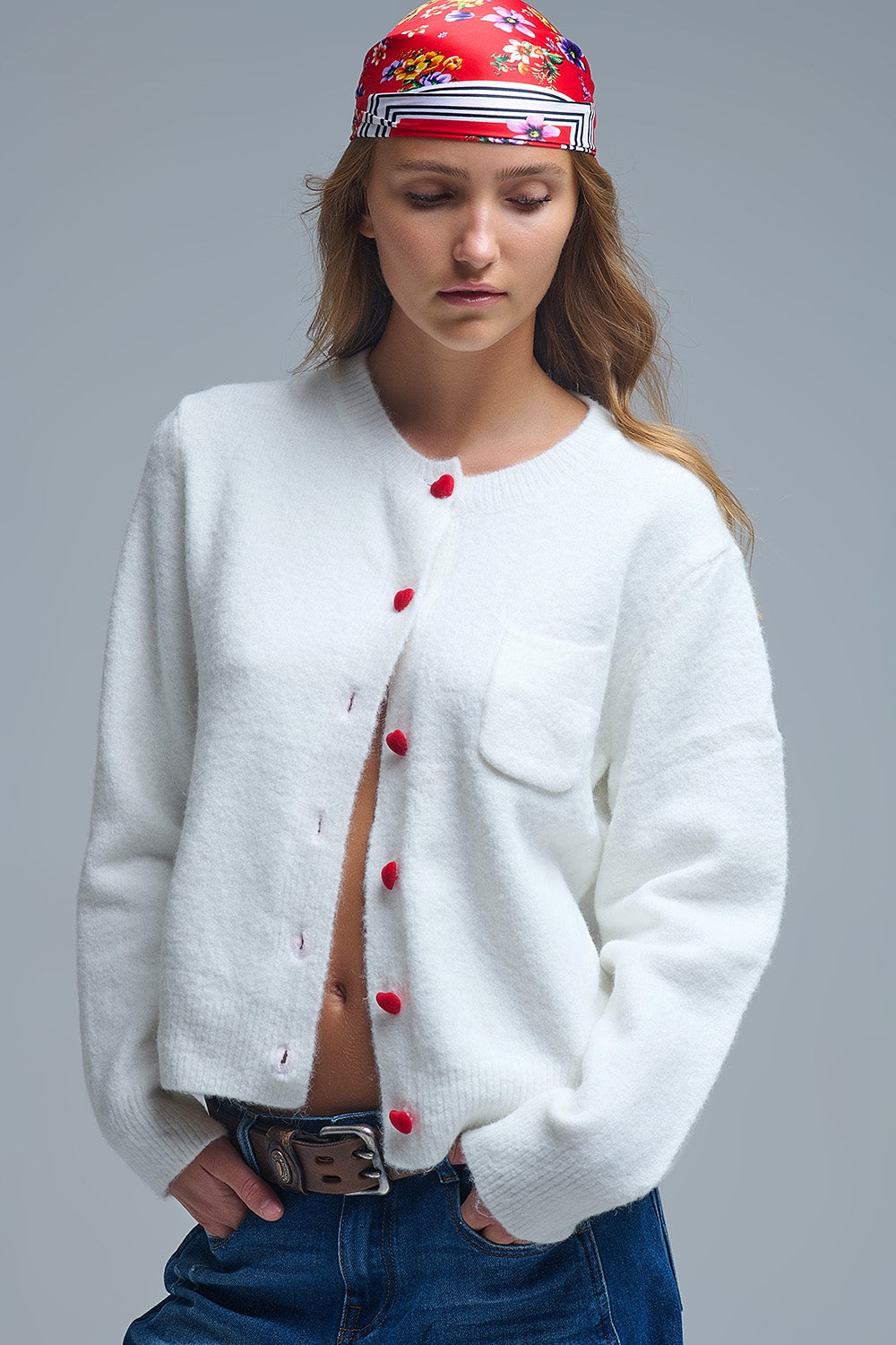 Charming White Cardigan with Heart Buttons