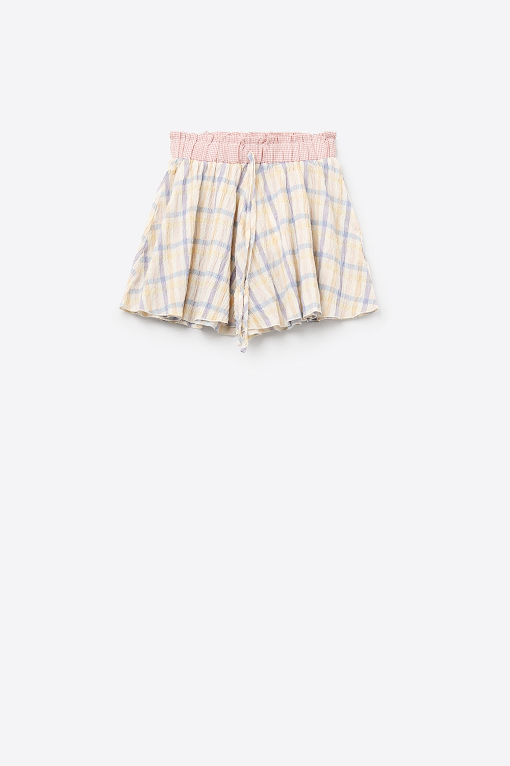 Checkered flowy short with Drawstring Waistband Multi-color