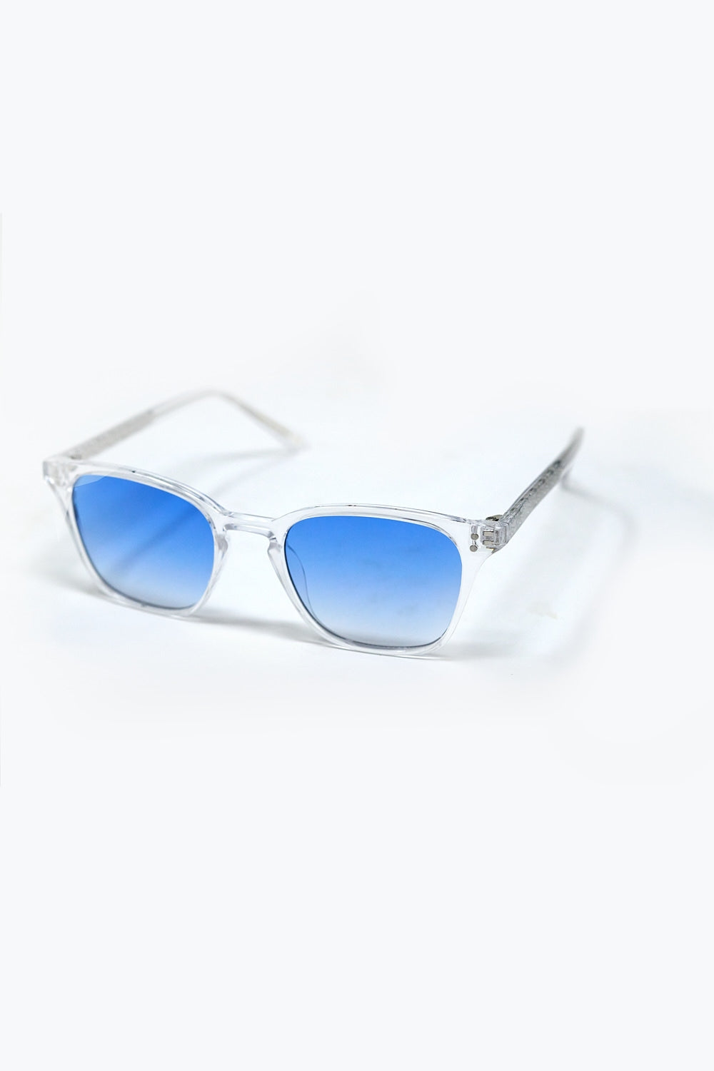 Clear Square Sunglasses with Blue Gradient Lenses
