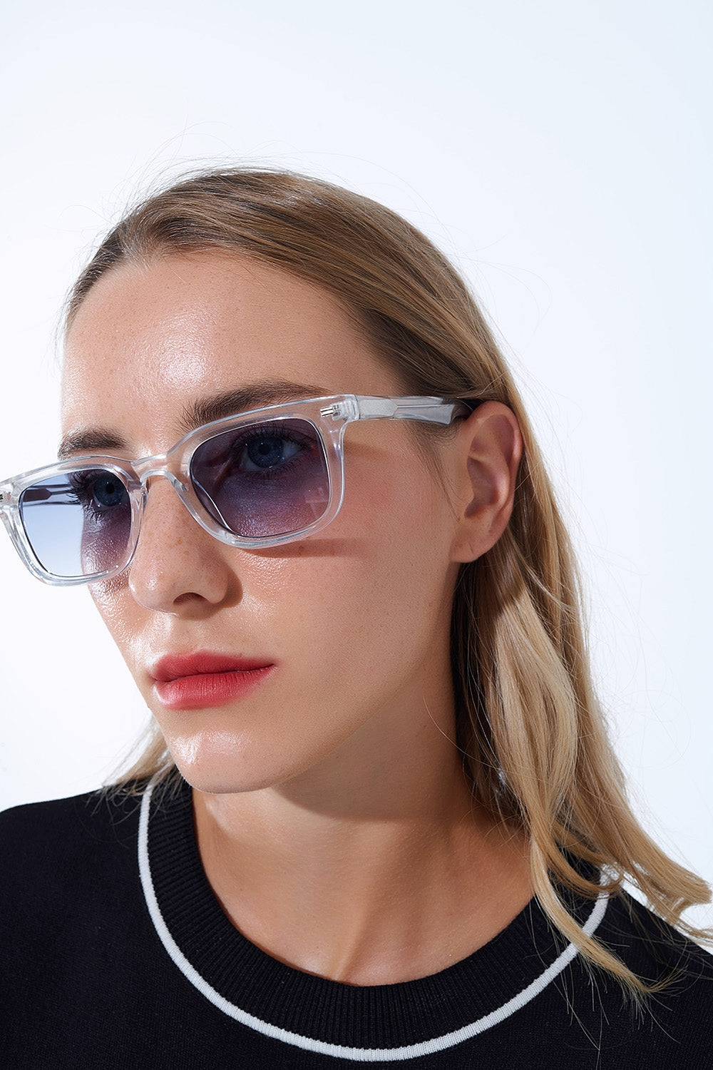 Clear Square Sunglasses with Blue Gradient Lenses