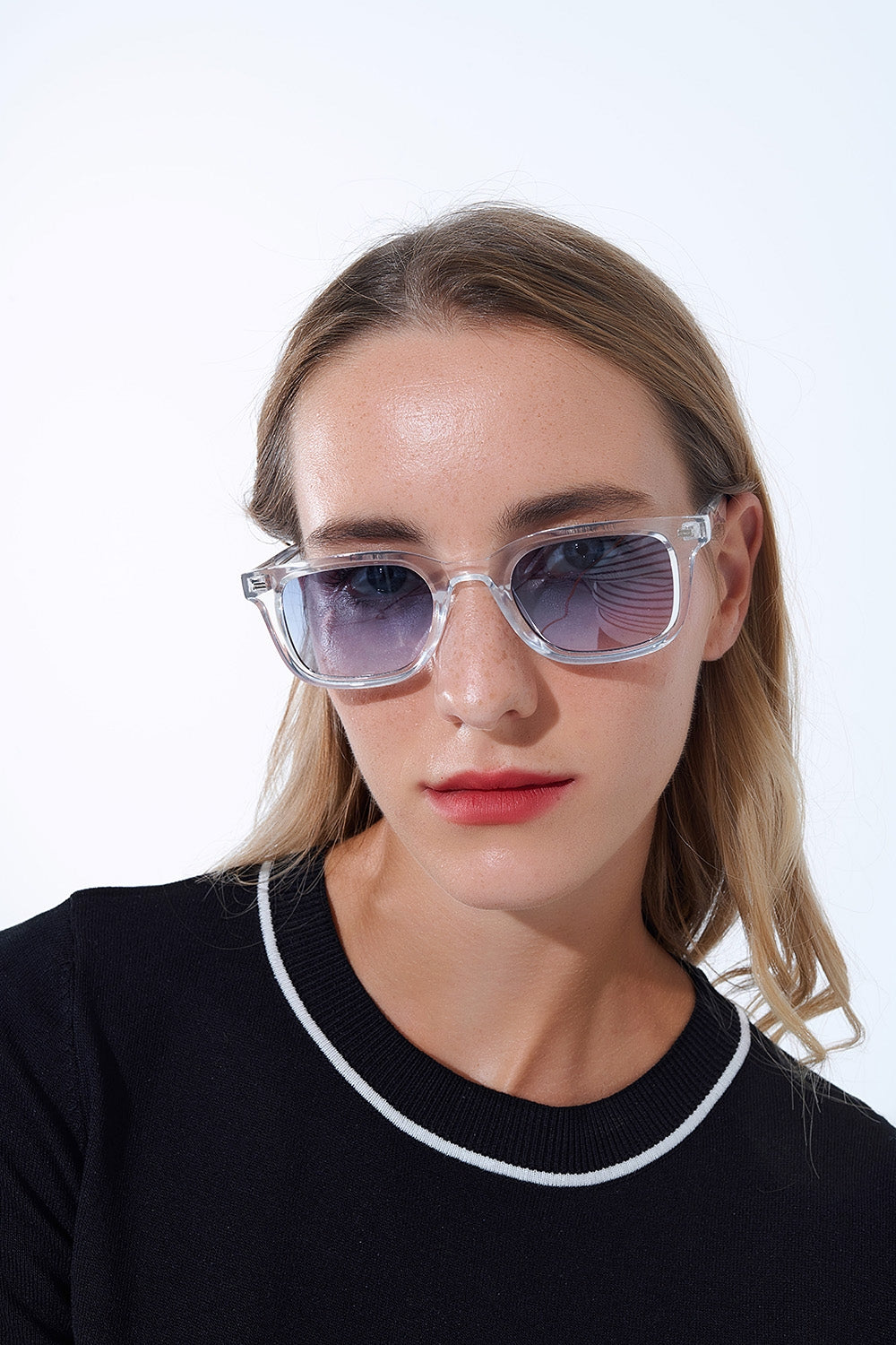 Clear Square Sunglasses with Blue Gradient Lenses
