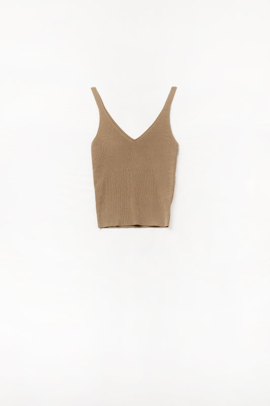 Q2 Comfy Ribbed knitted  Tank Top in Camel
