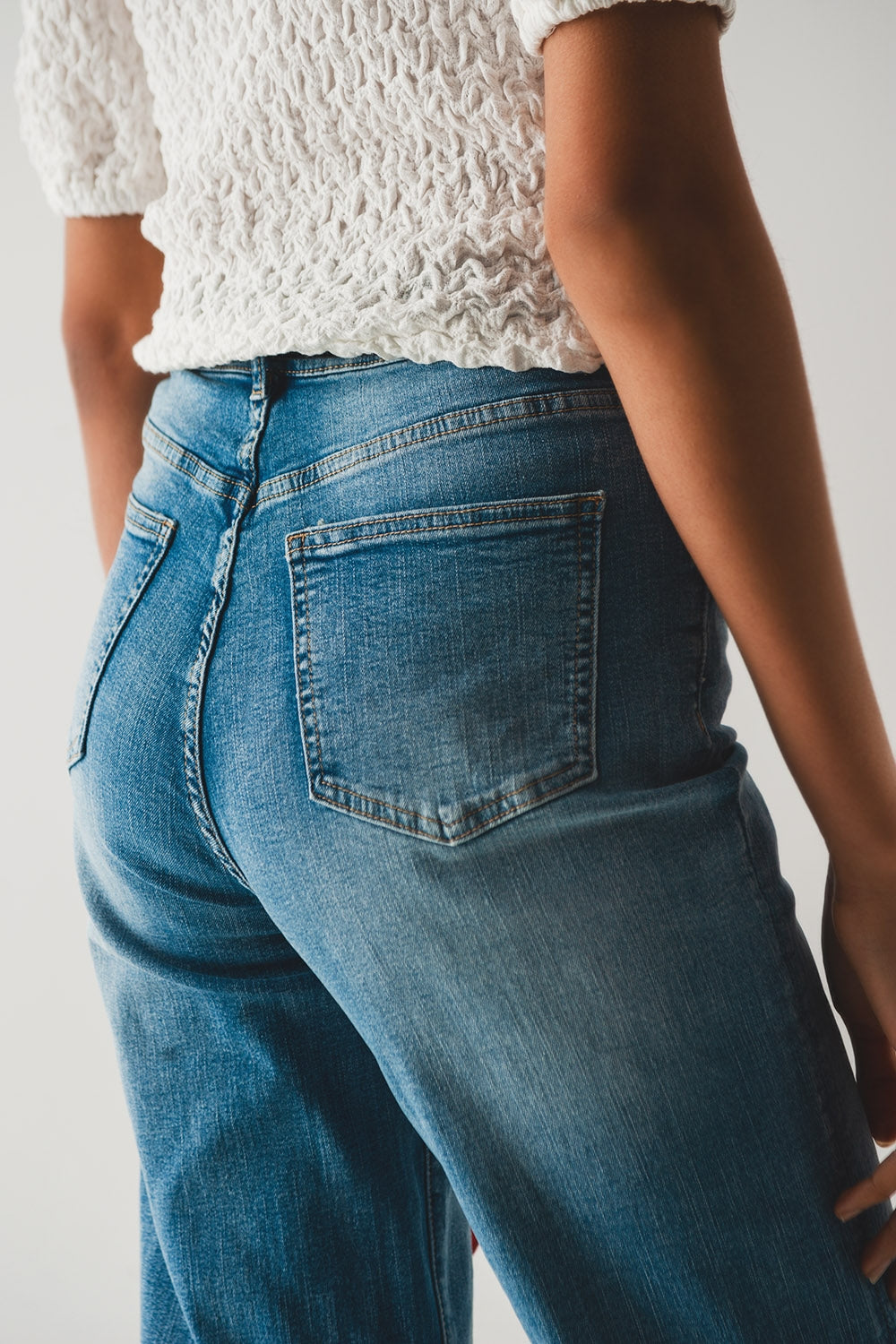Cotton high waist straight leg jeans in vintage blue