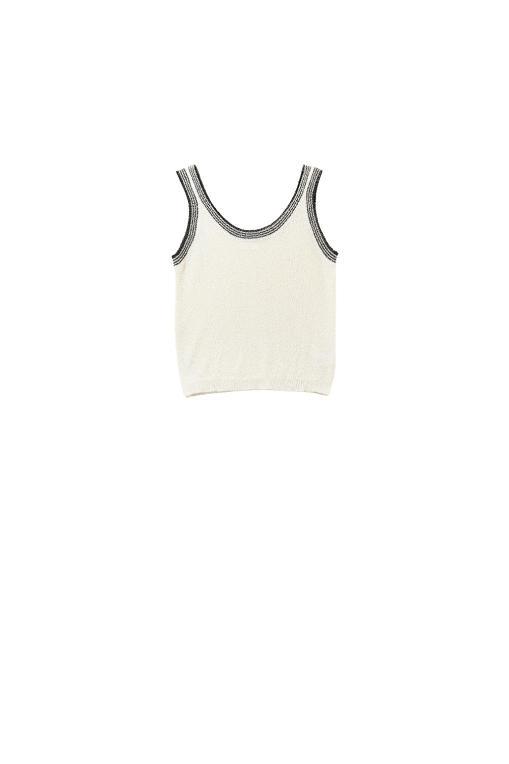 Cream Knit Tank Top with Black Trim