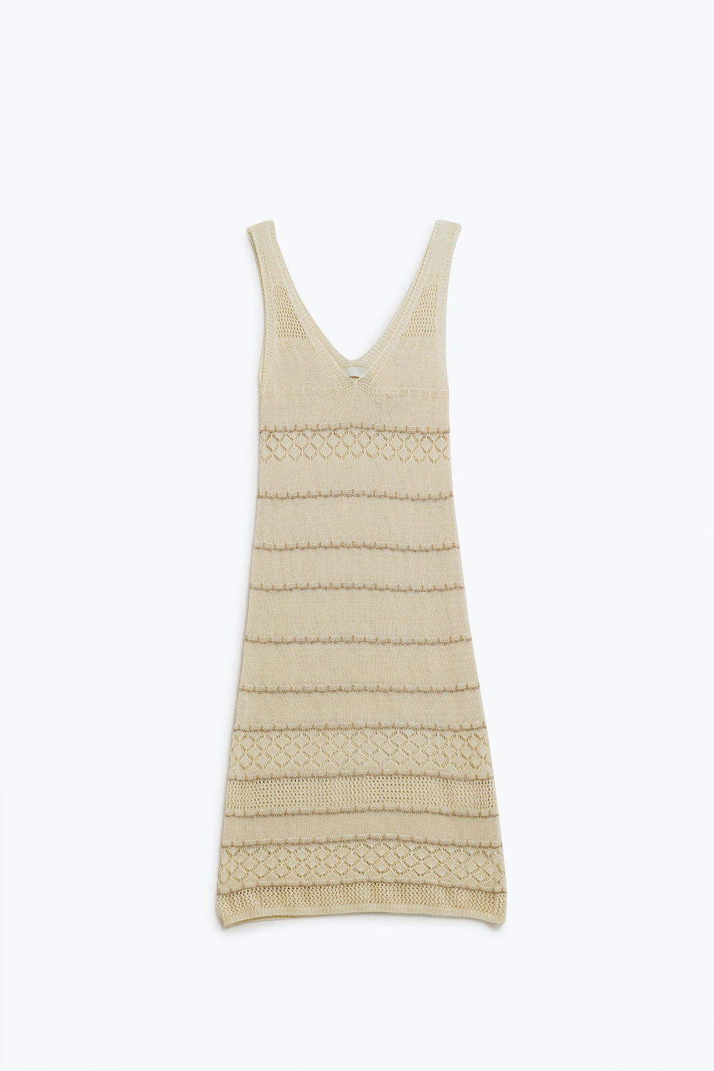 Q2 Cream Midi Sleeveless Dress With V-neck and Crochet Design