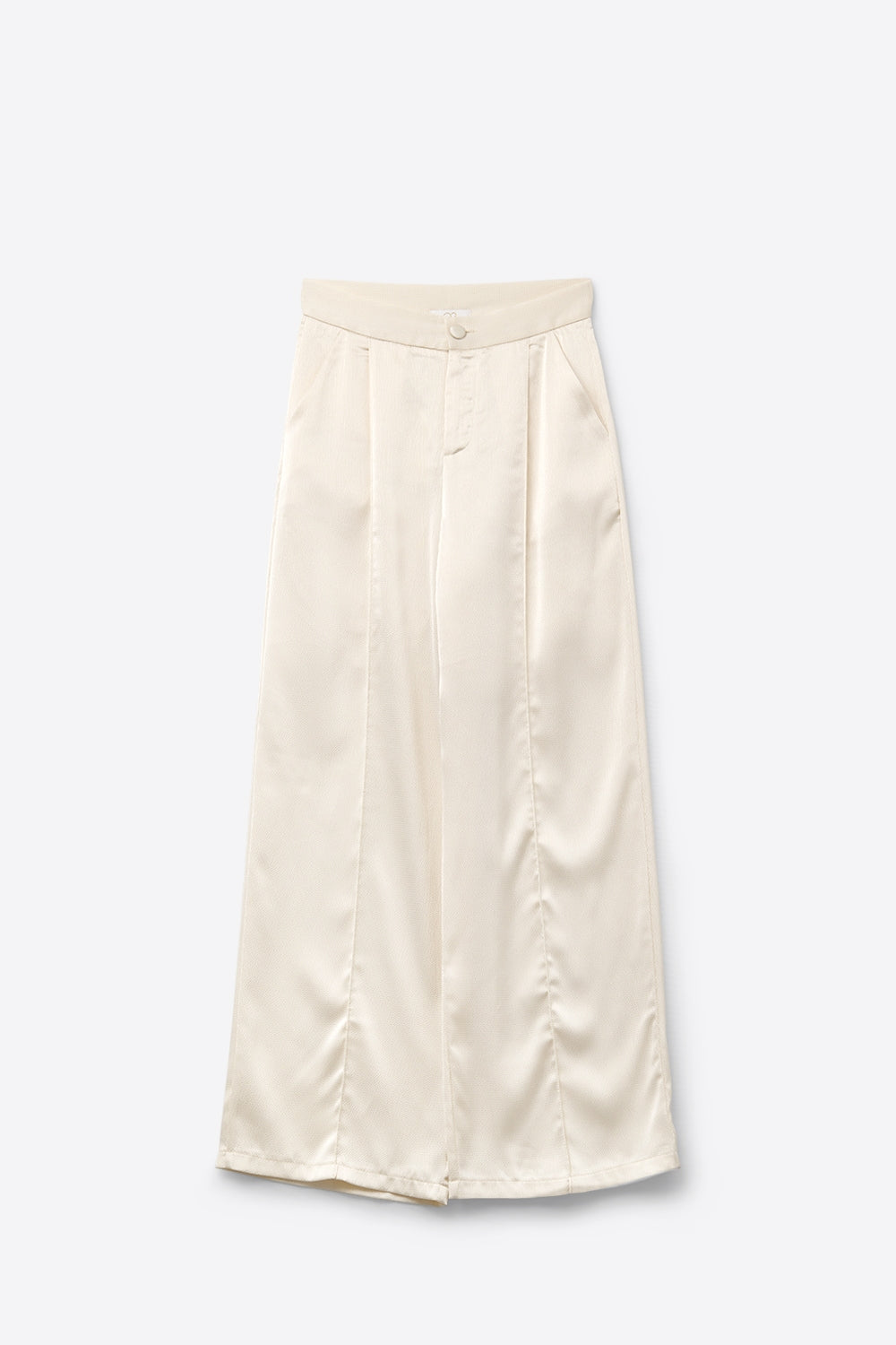 Q2 cream wide leg pants in textured satin