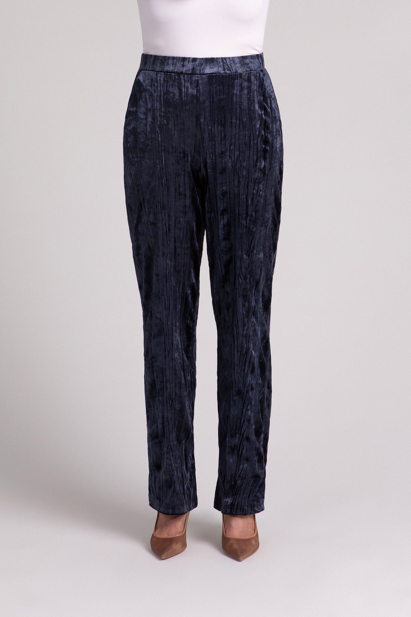 Crinkle Velvet Straight Leg Pant