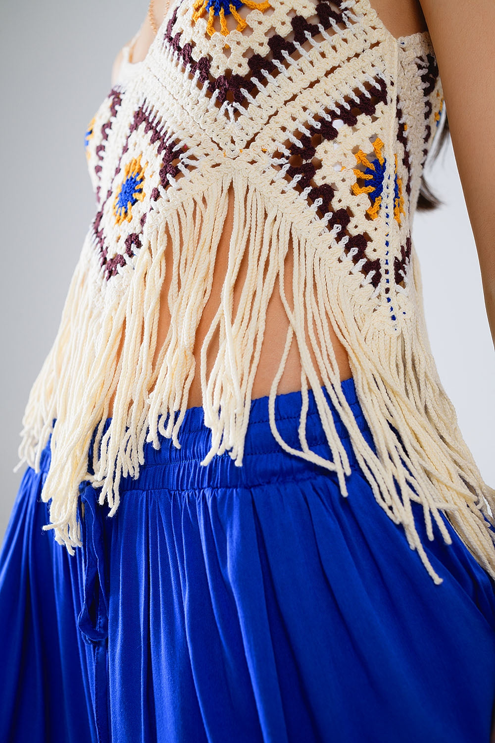 Crochet Top With Fringe Ends In Cream