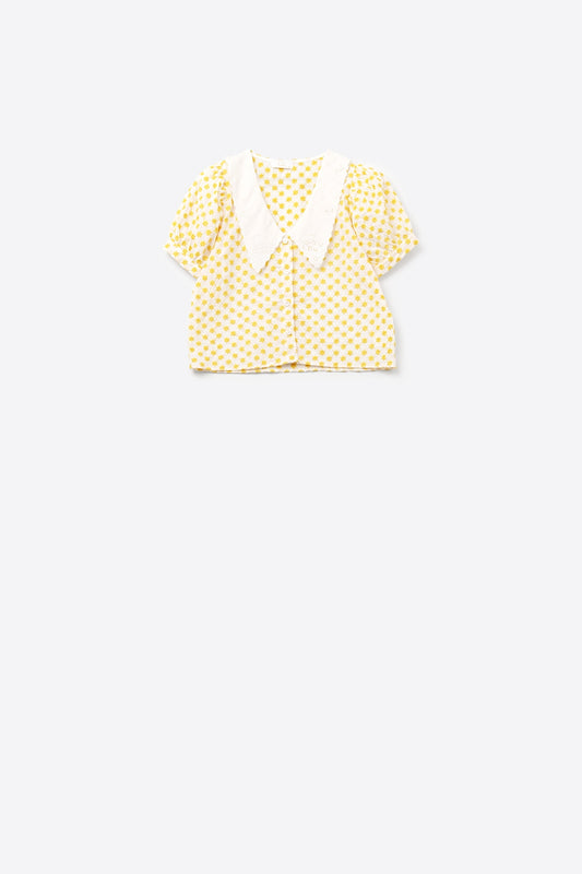 Q2 crop blouse with a baby collar and embroidered flowers