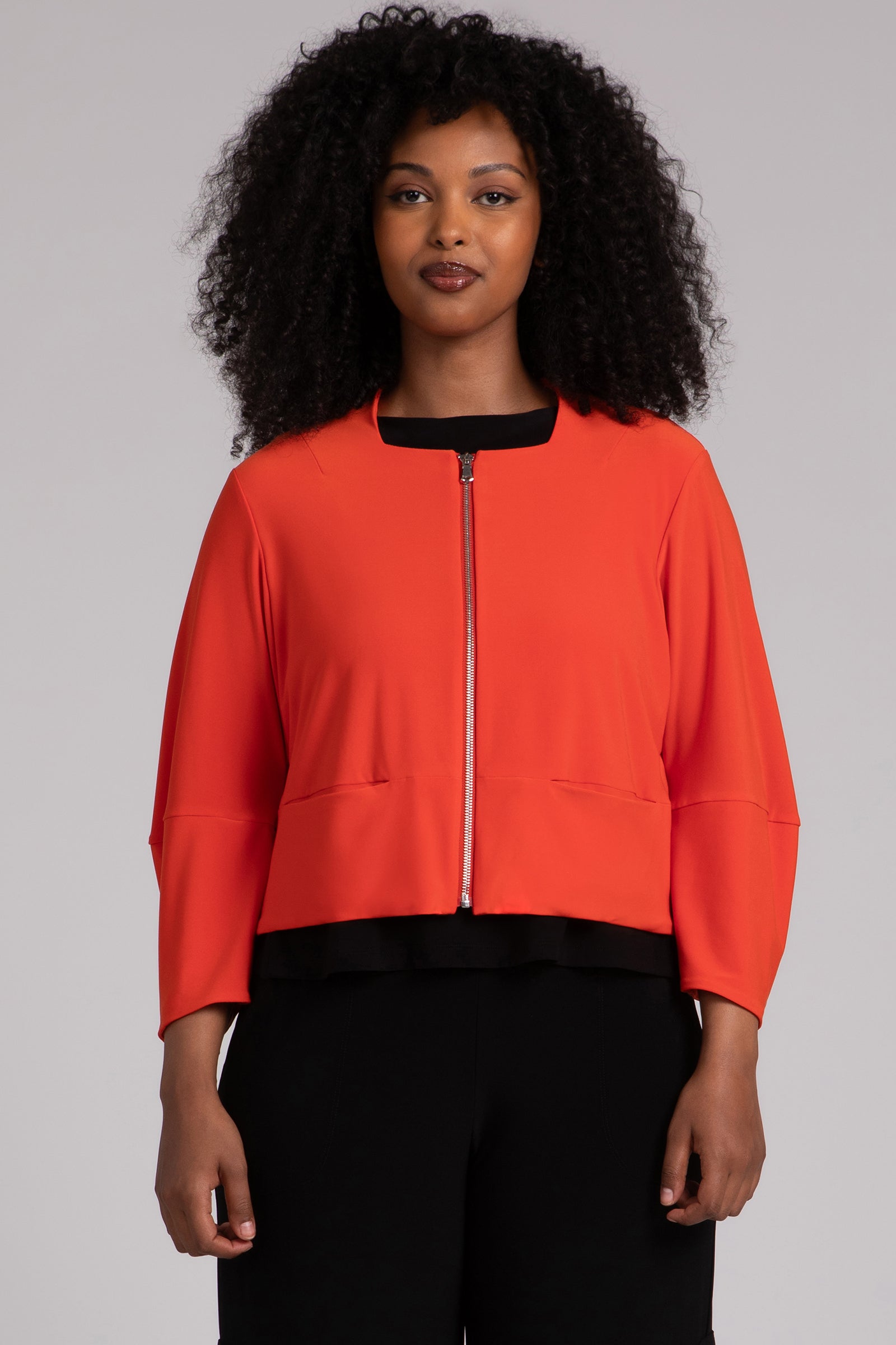 Cropped Lantern Jacket with Zip Front