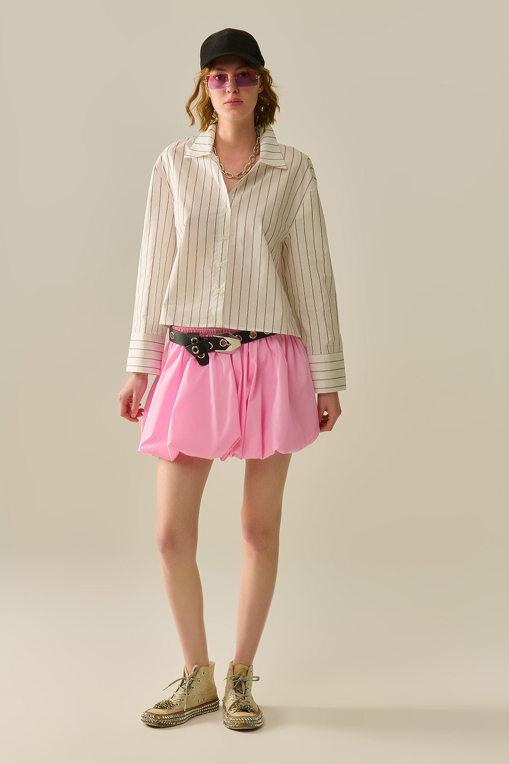 cropped white striped poplin shirt