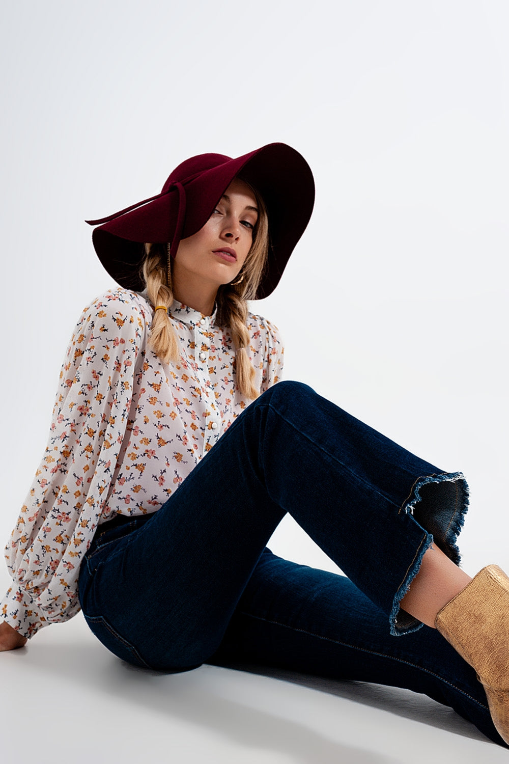 Q2 dark denim flared jeans