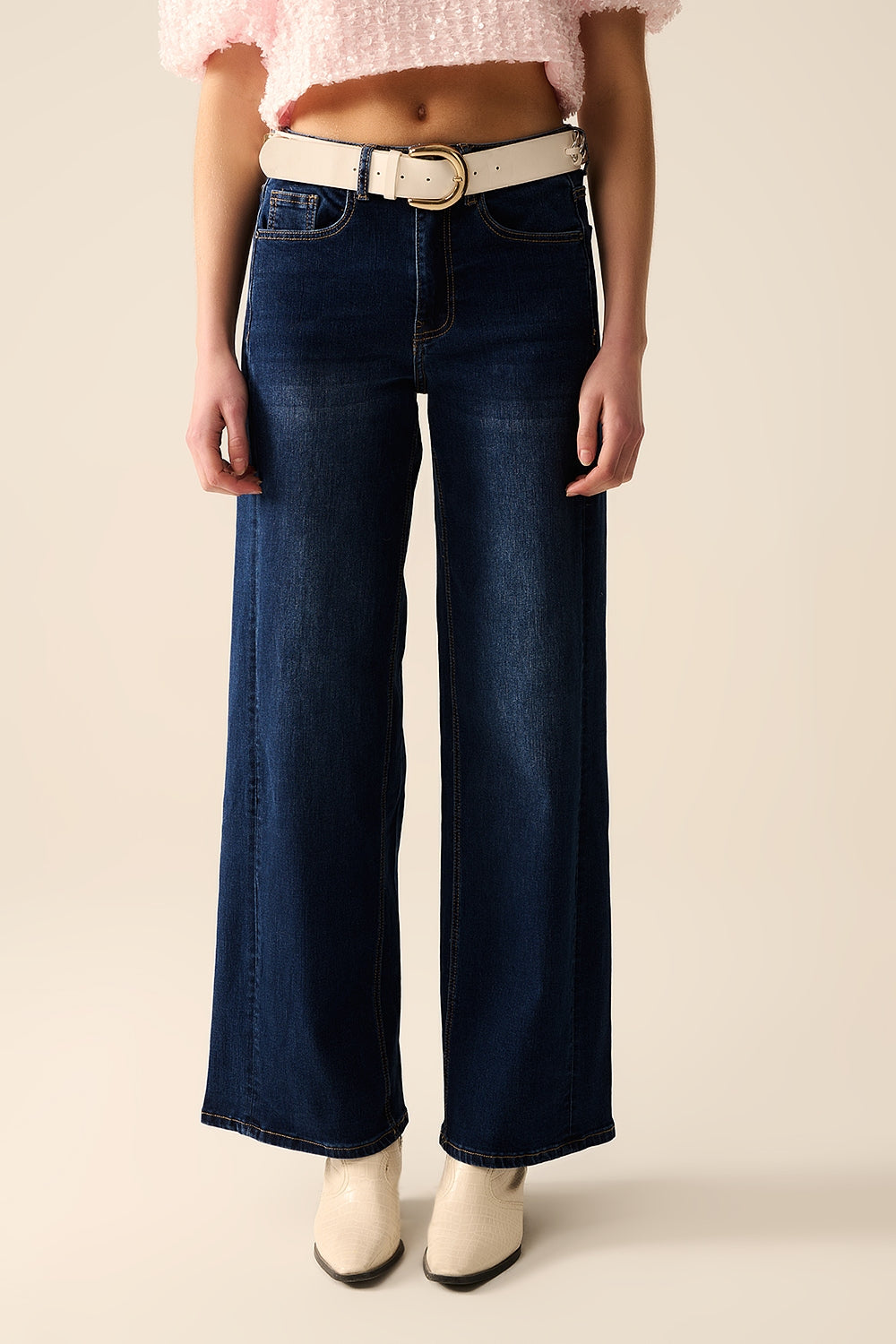 Q2 dark wash Wide Leg Stretch Denim Jeans