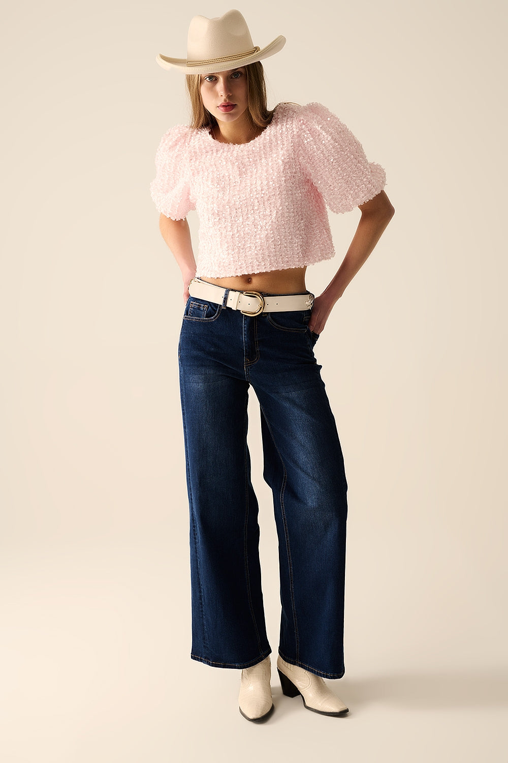 dark wash Wide Leg Stretch Denim Jeans