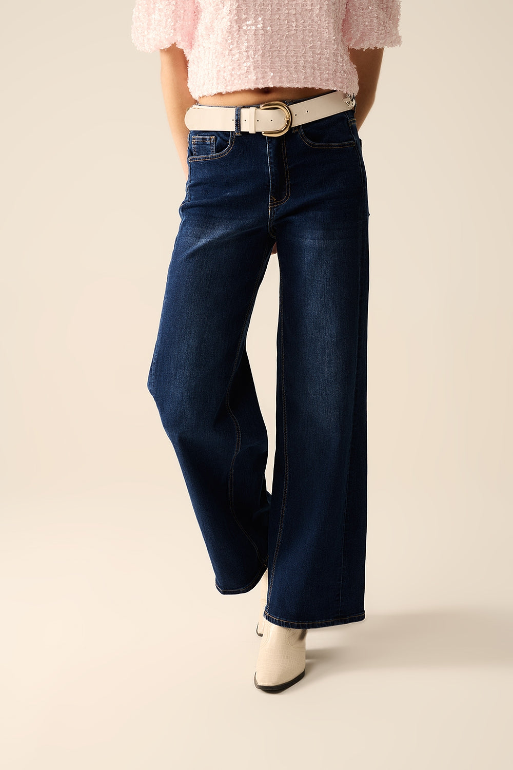 dark wash Wide Leg Stretch Denim Jeans