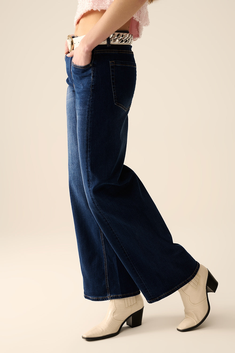 dark wash Wide Leg Stretch Denim Jeans