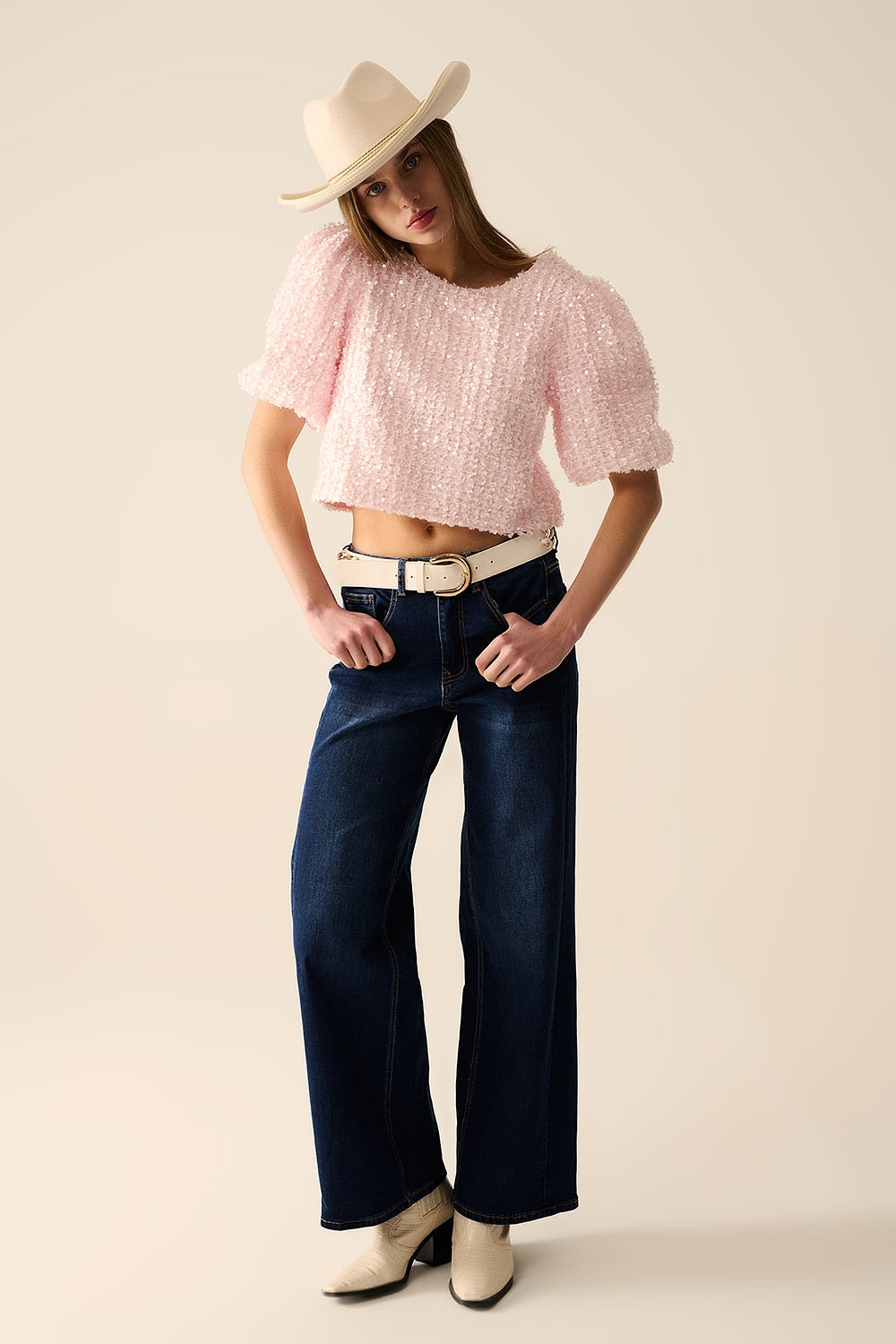 dark wash Wide Leg Stretch Denim Jeans