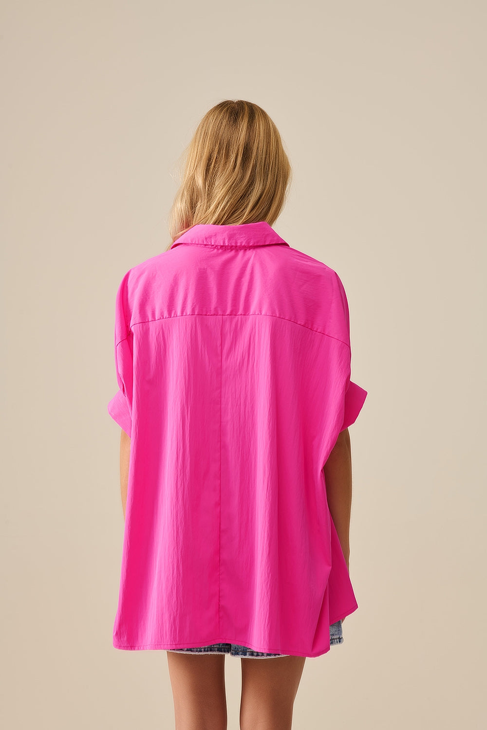 Embroidered Palm trees Fuchsia Oversized Shirt