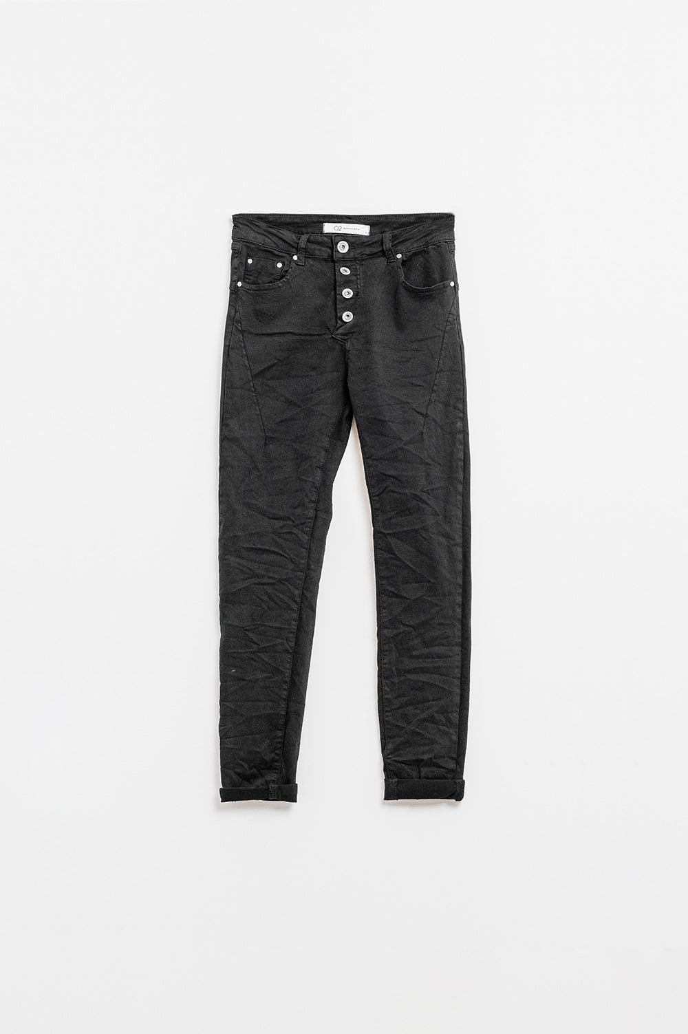 Q2 Exposed buttons skinny jeans in black