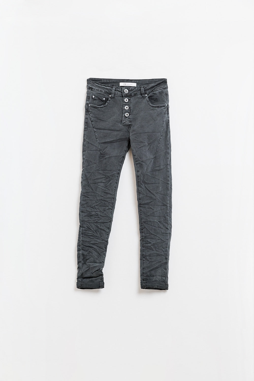 Q2 Exposed buttons skinny jeans in dark grey