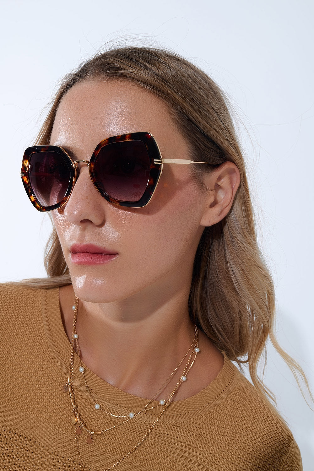 Extra Large Hexagonal Cat Eye Sunglasses in Tortoiseshell