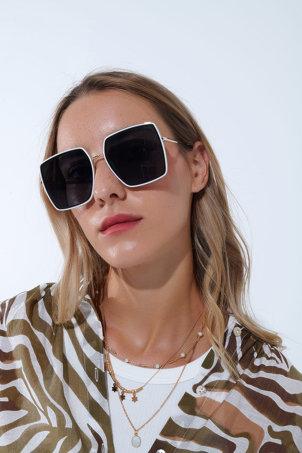 Extra Large Square Sunglasses in White