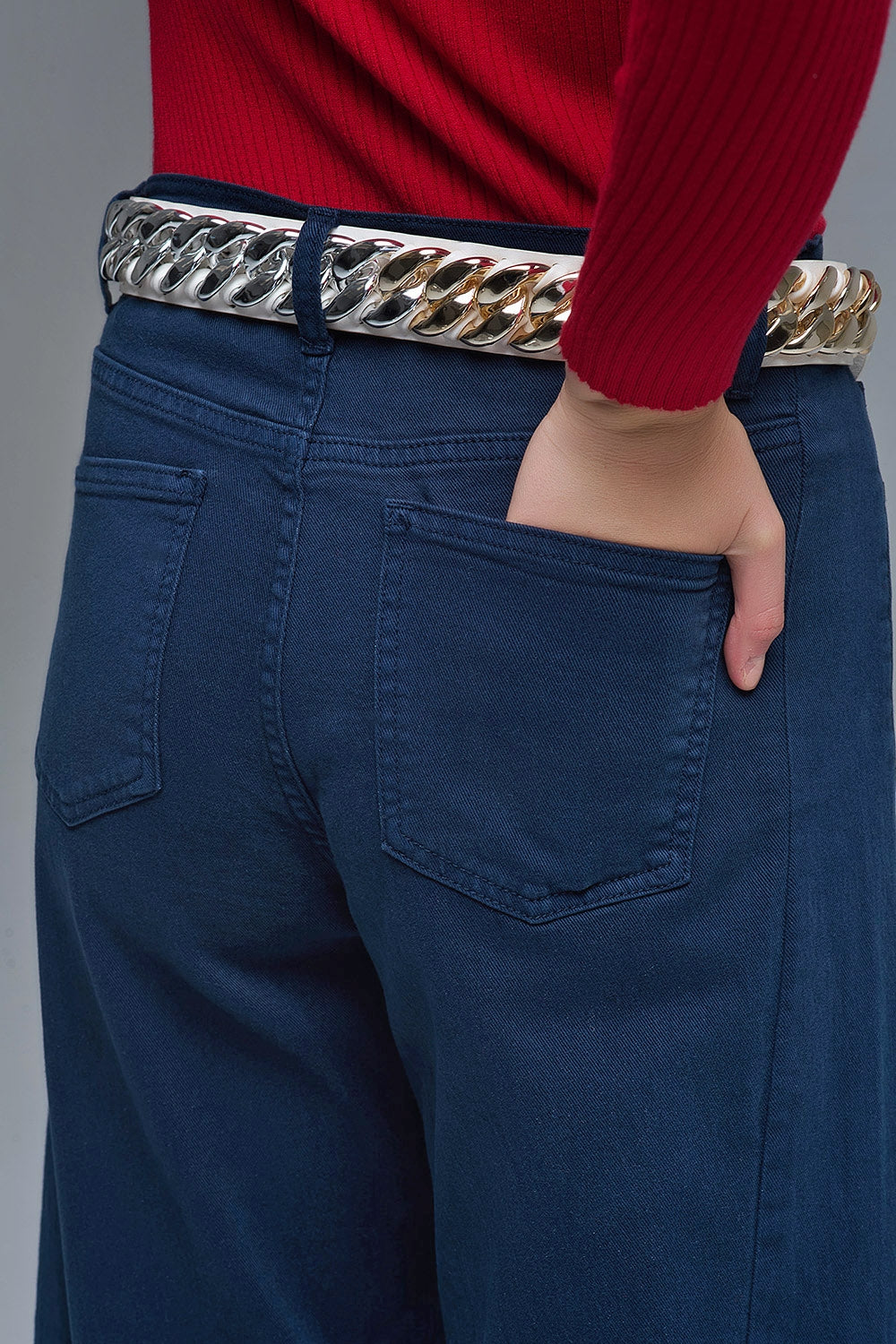 Extra wide leg trousers in navy