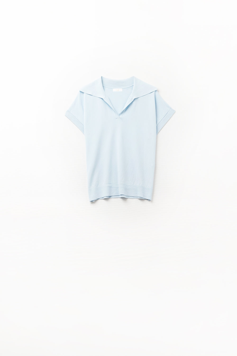 Fine Knit Polo-Style Short Sleeve Top in Baby Blue