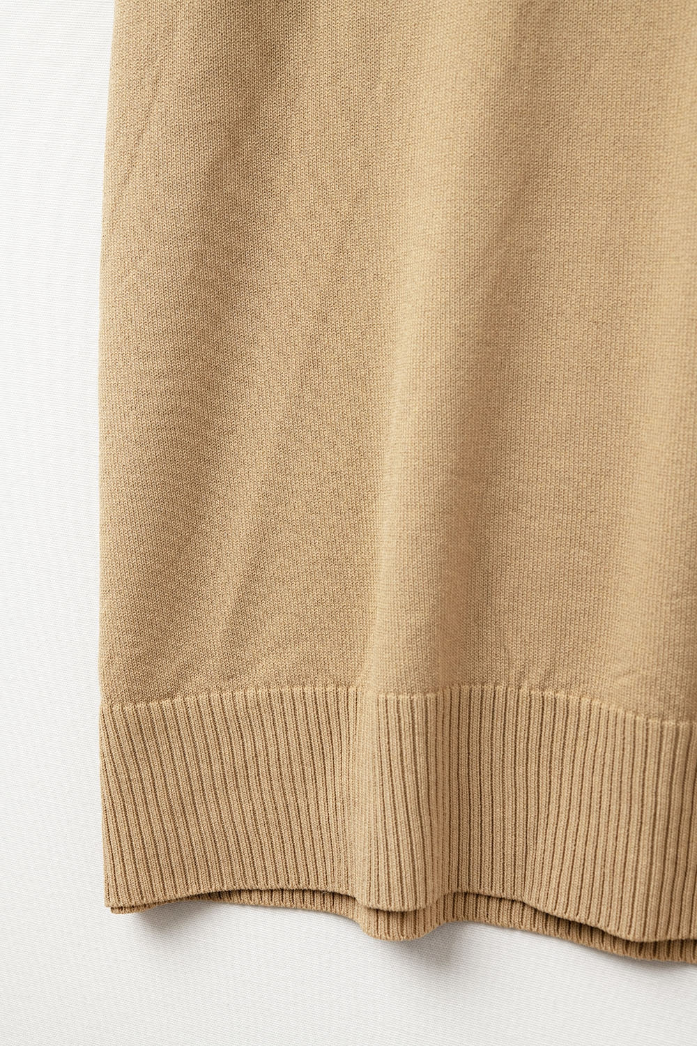Fine Knit Polo-Style Short Sleeve Top in Camel