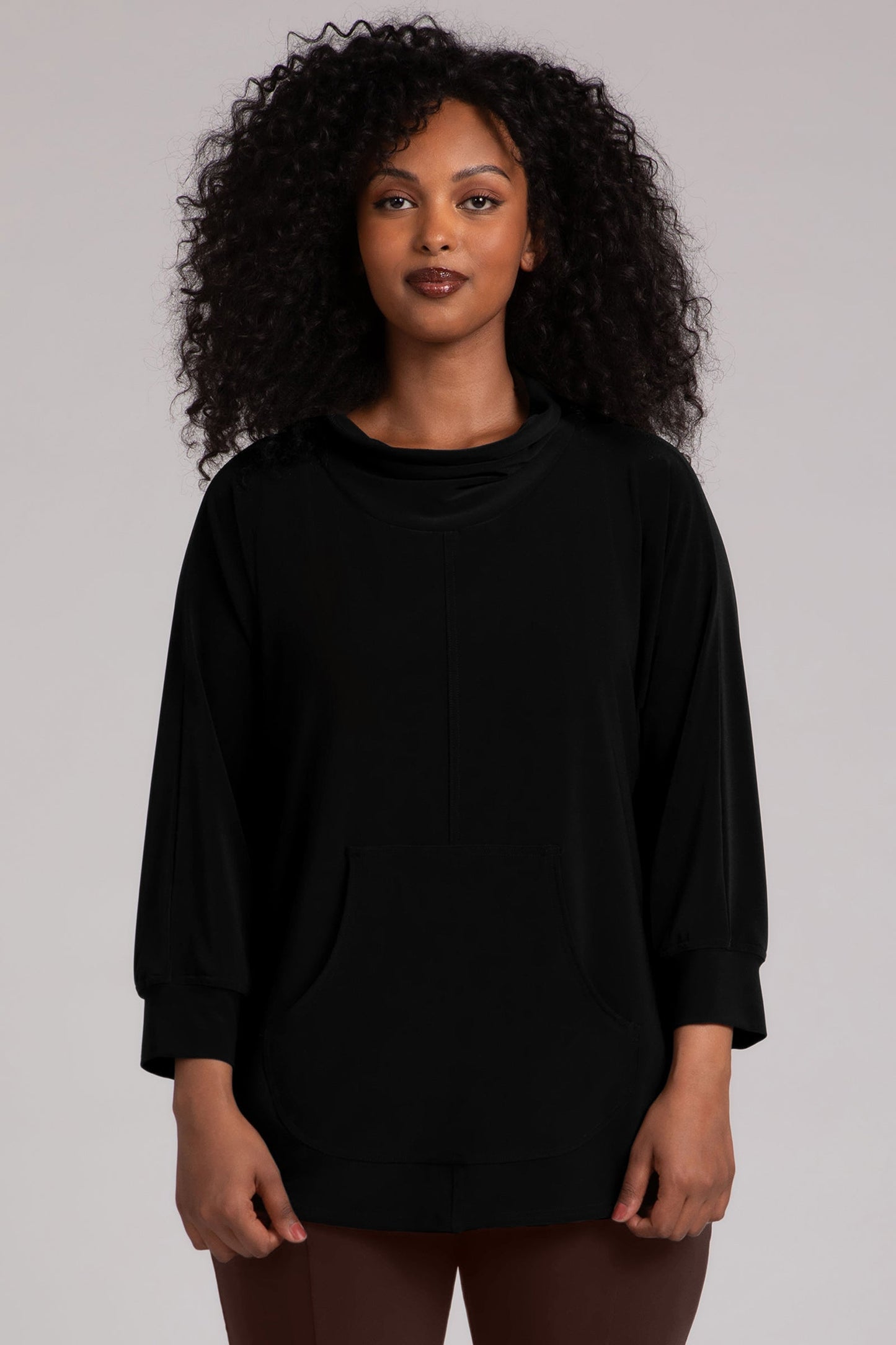 Funnel Neck Pullover with Kangaroo Pocket