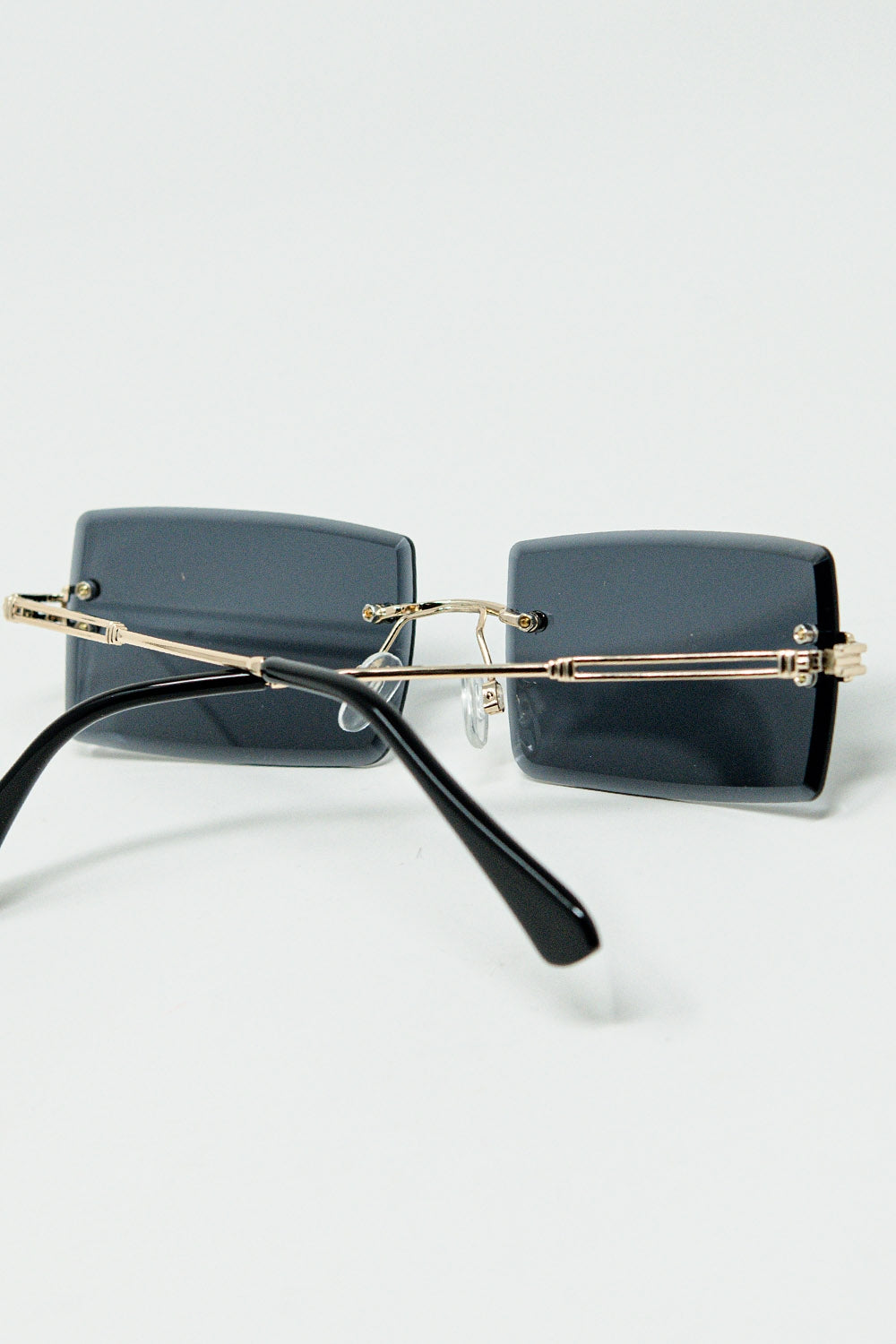 Gold Thin Rimless Square Sunglasses With Black Lenses