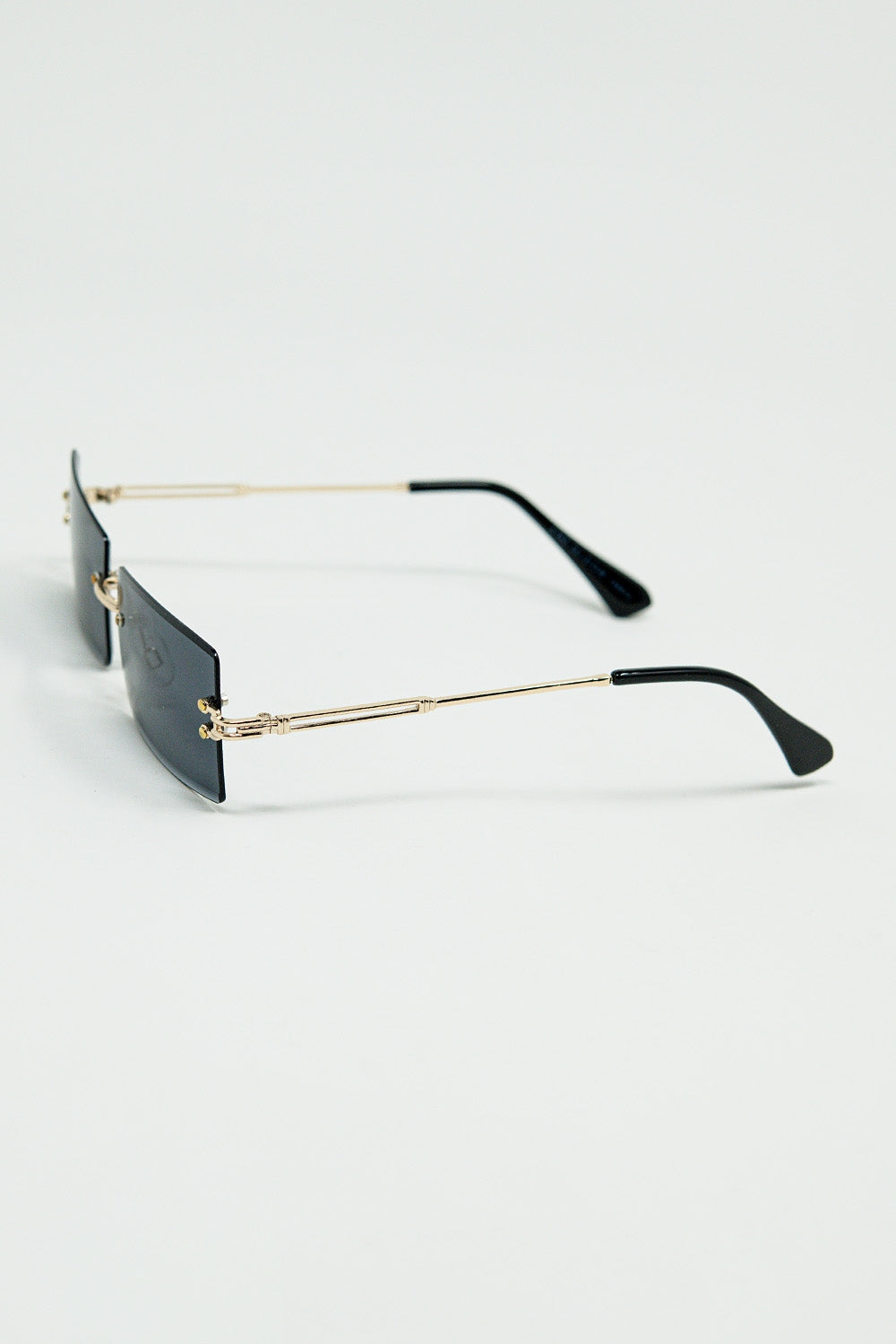Gold Thin Rimless Square Sunglasses With Black Lenses
