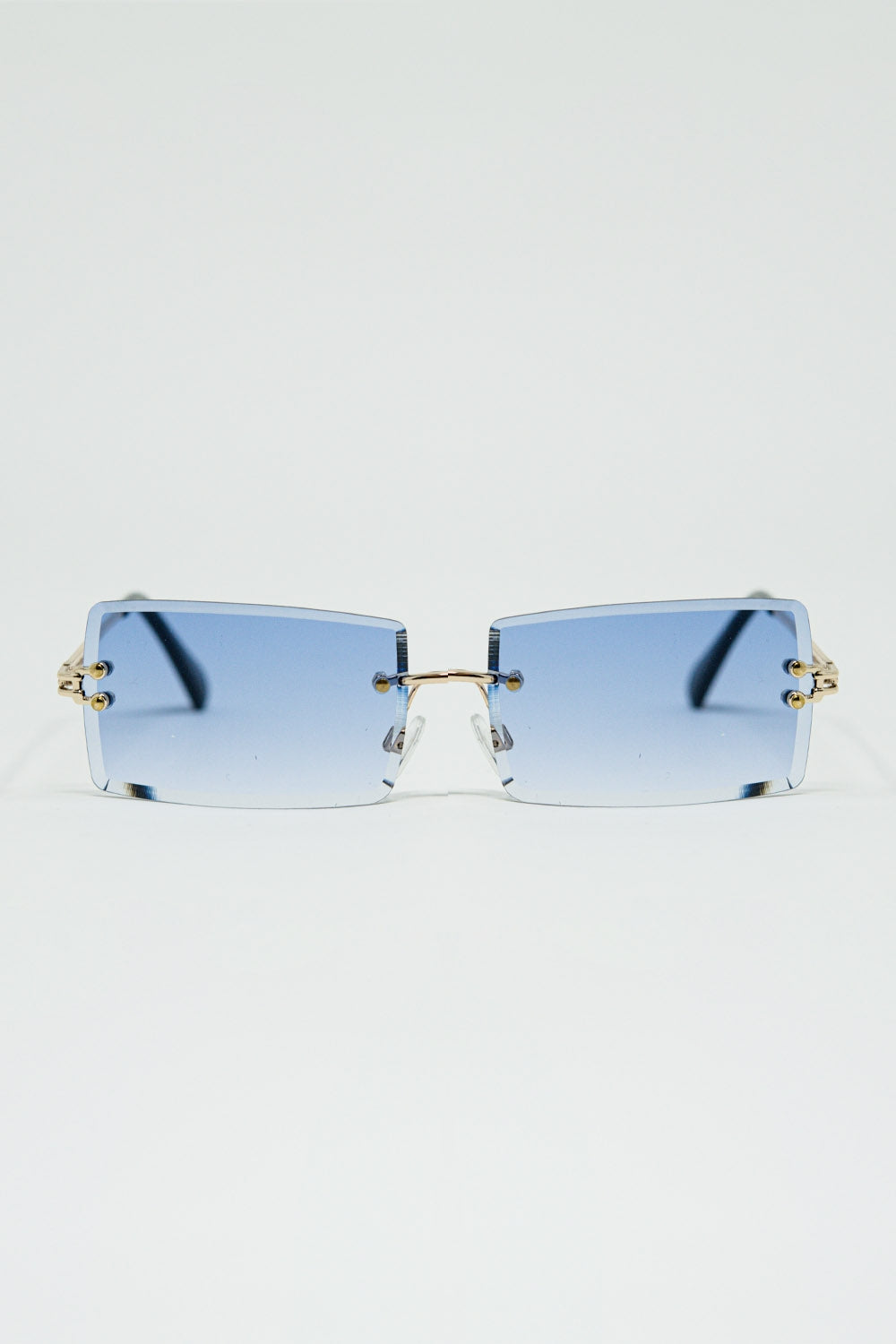 Gold Thin Rimless Square Sunglasses with Purple Lenses