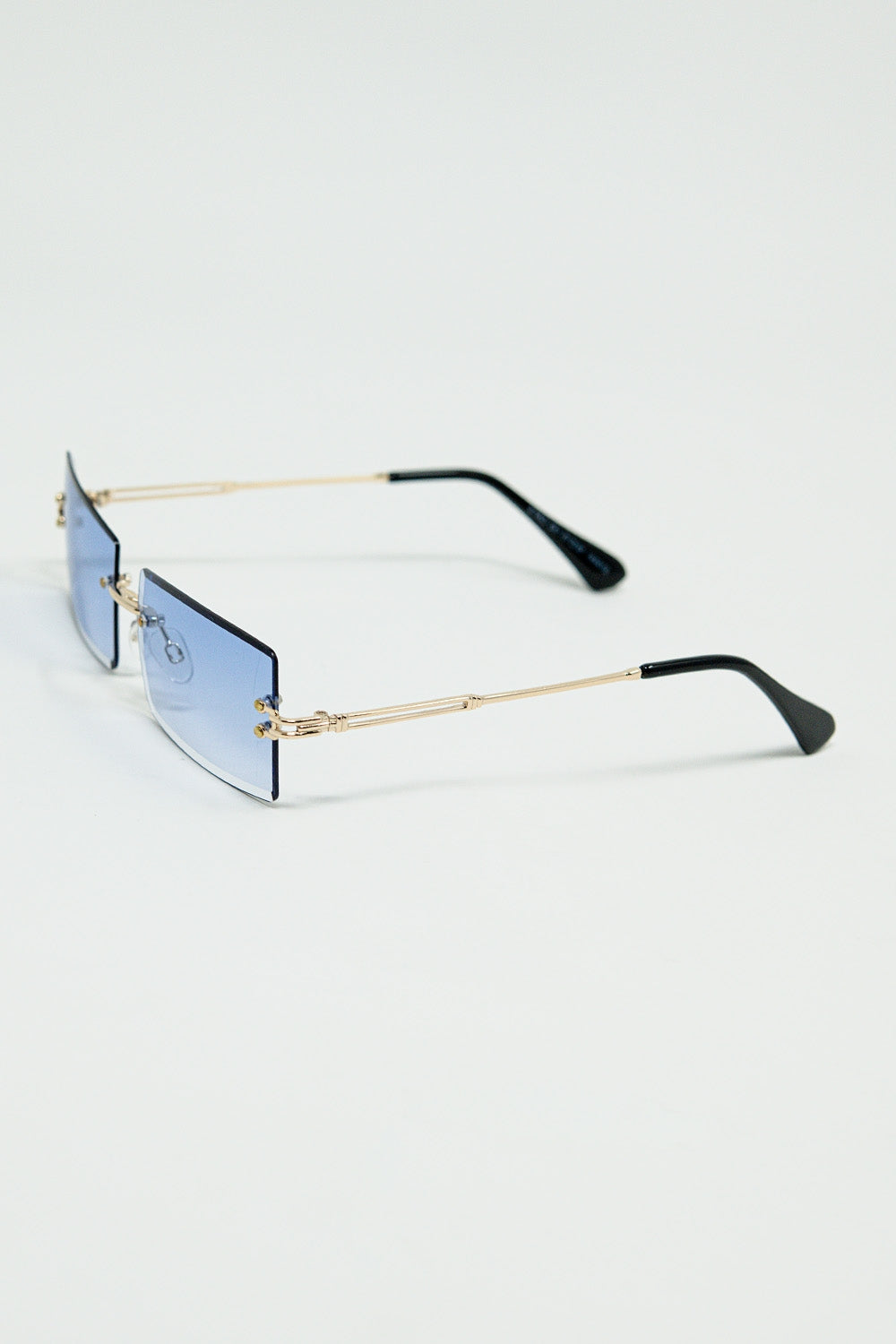 Gold Thin Rimless Square Sunglasses with Purple Lenses