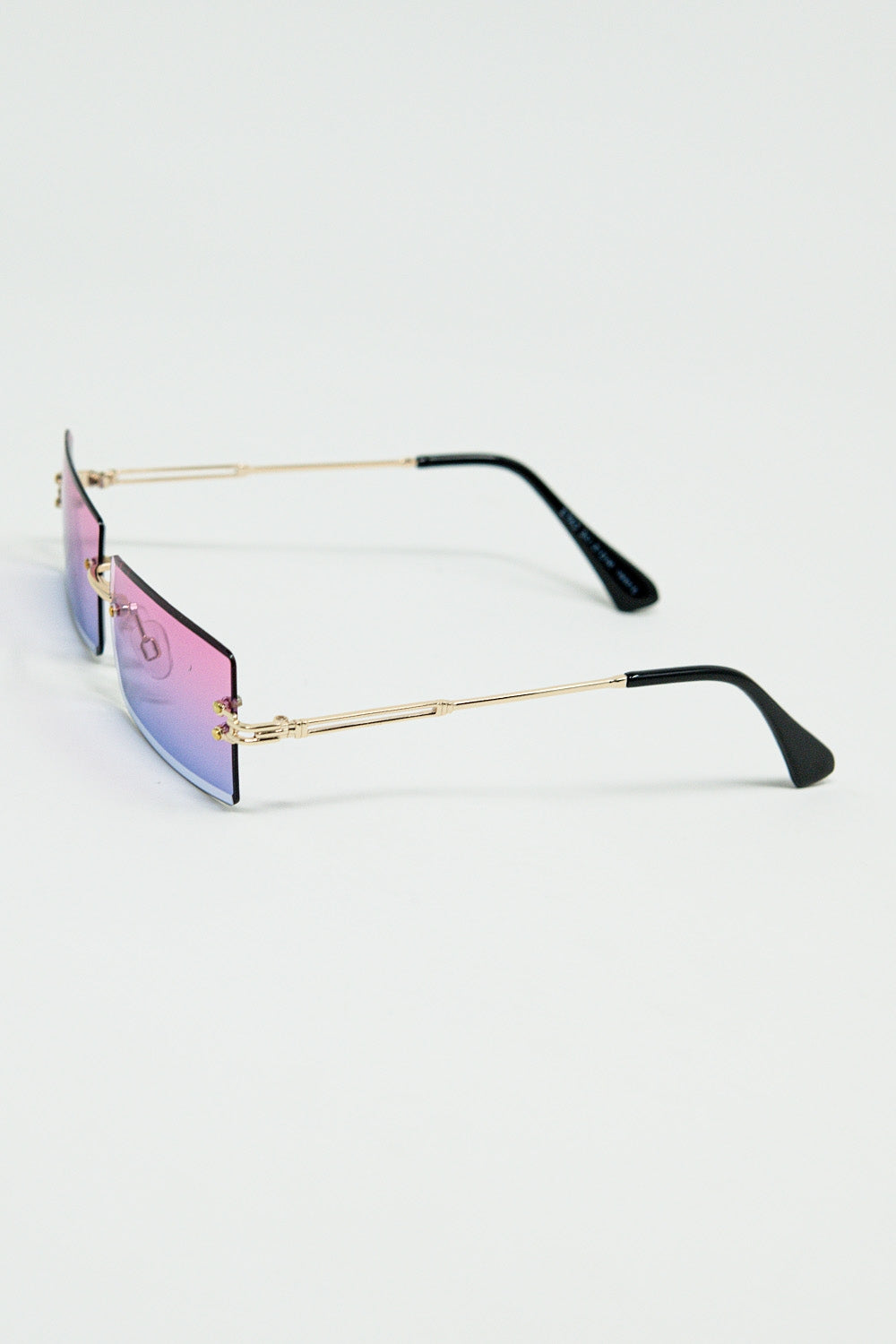 Gold Thin Rimless Square Sunglasses with Purple to Pink Gradient Lenses