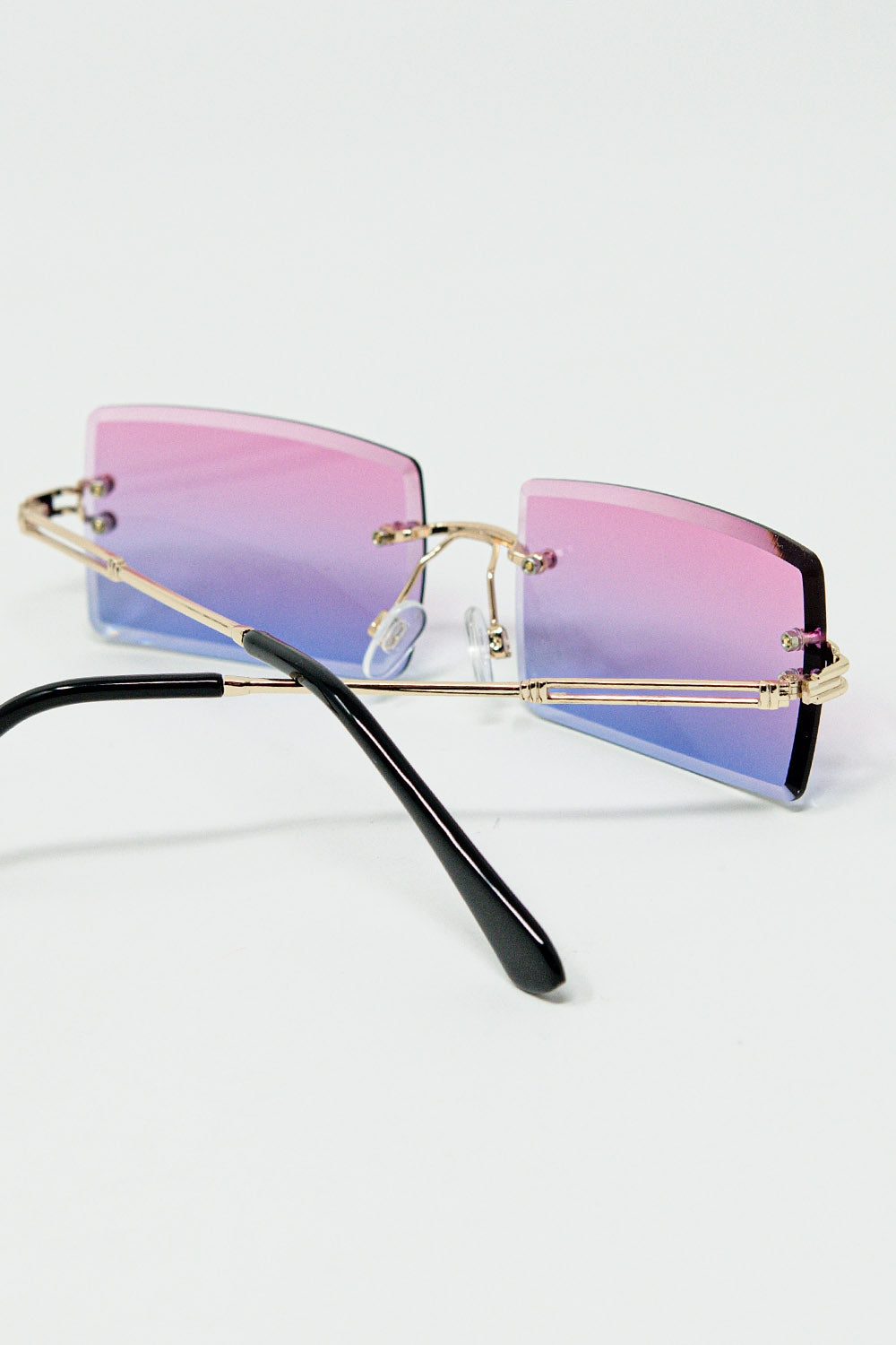 Gold Thin Rimless Square Sunglasses with Purple to Pink Gradient Lenses