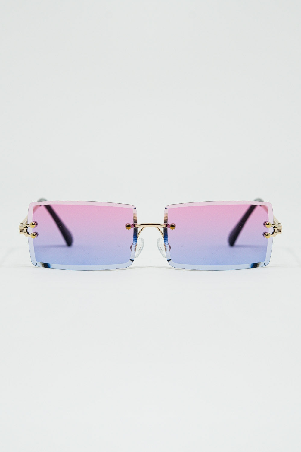 Gold Thin Rimless Square Sunglasses with Purple to Pink Gradient Lenses