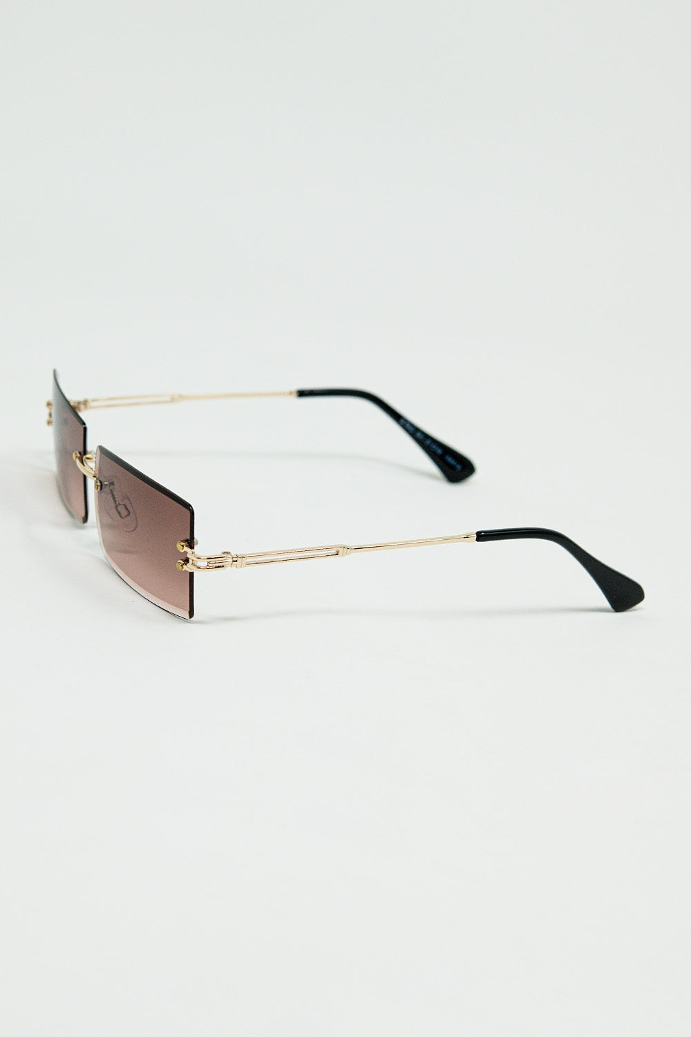 Gold Thin Rimless Square Sunglasses with Soft Brown Gradient Lenses