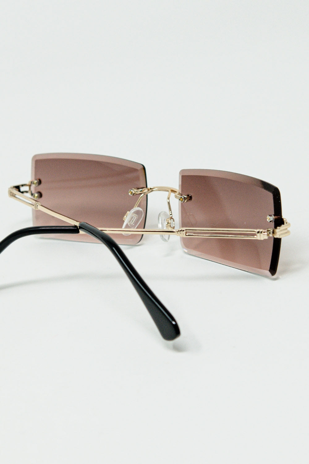 Gold Thin Rimless Square Sunglasses with Soft Brown Gradient Lenses
