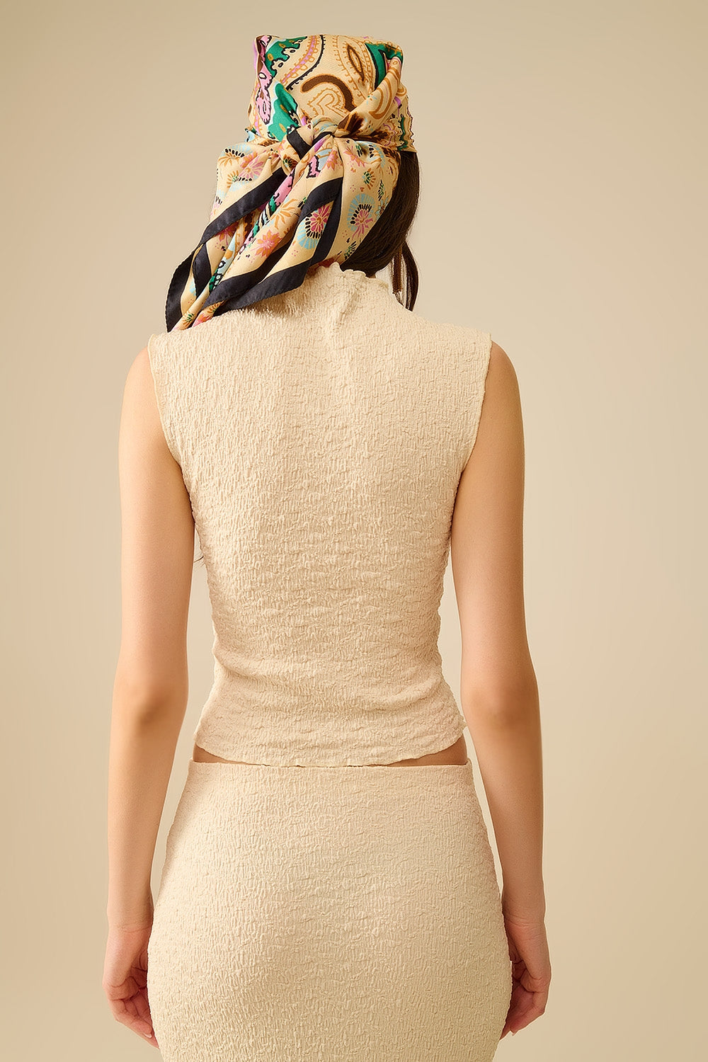 High Neck Textured Knit Sleeveless Top