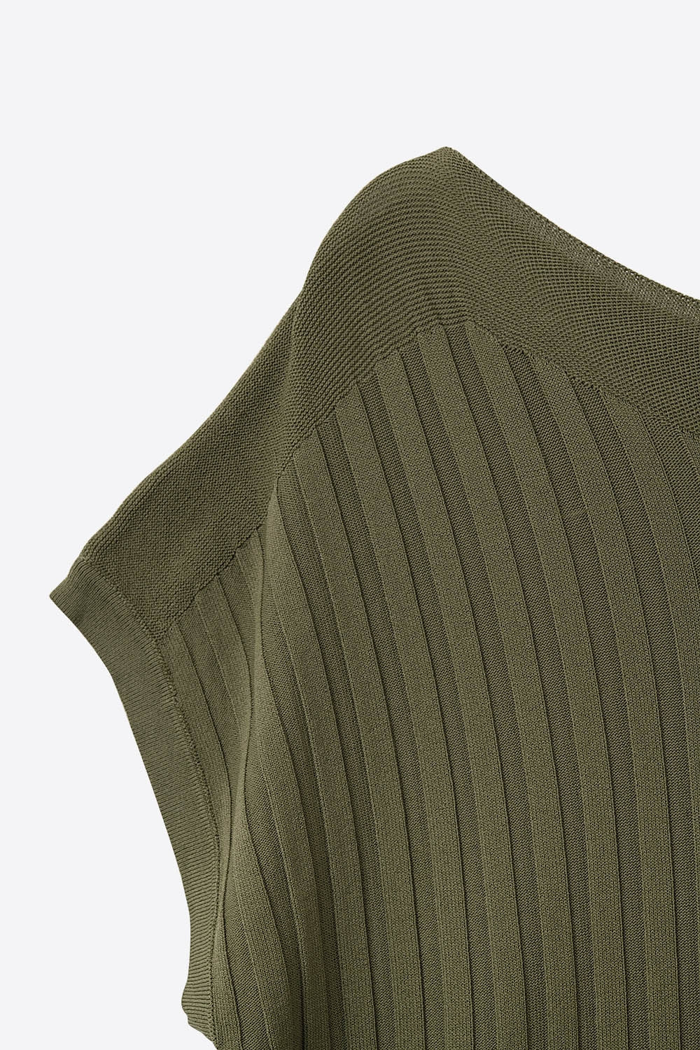 Khaki fine Rib knitted Sweater with boat neck