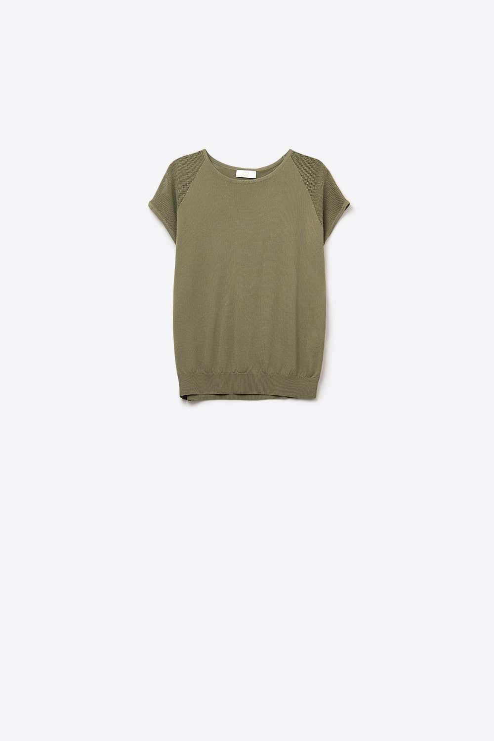 Q2 khaki Short Sleeve Sweater with knitted mesh on the shoulder