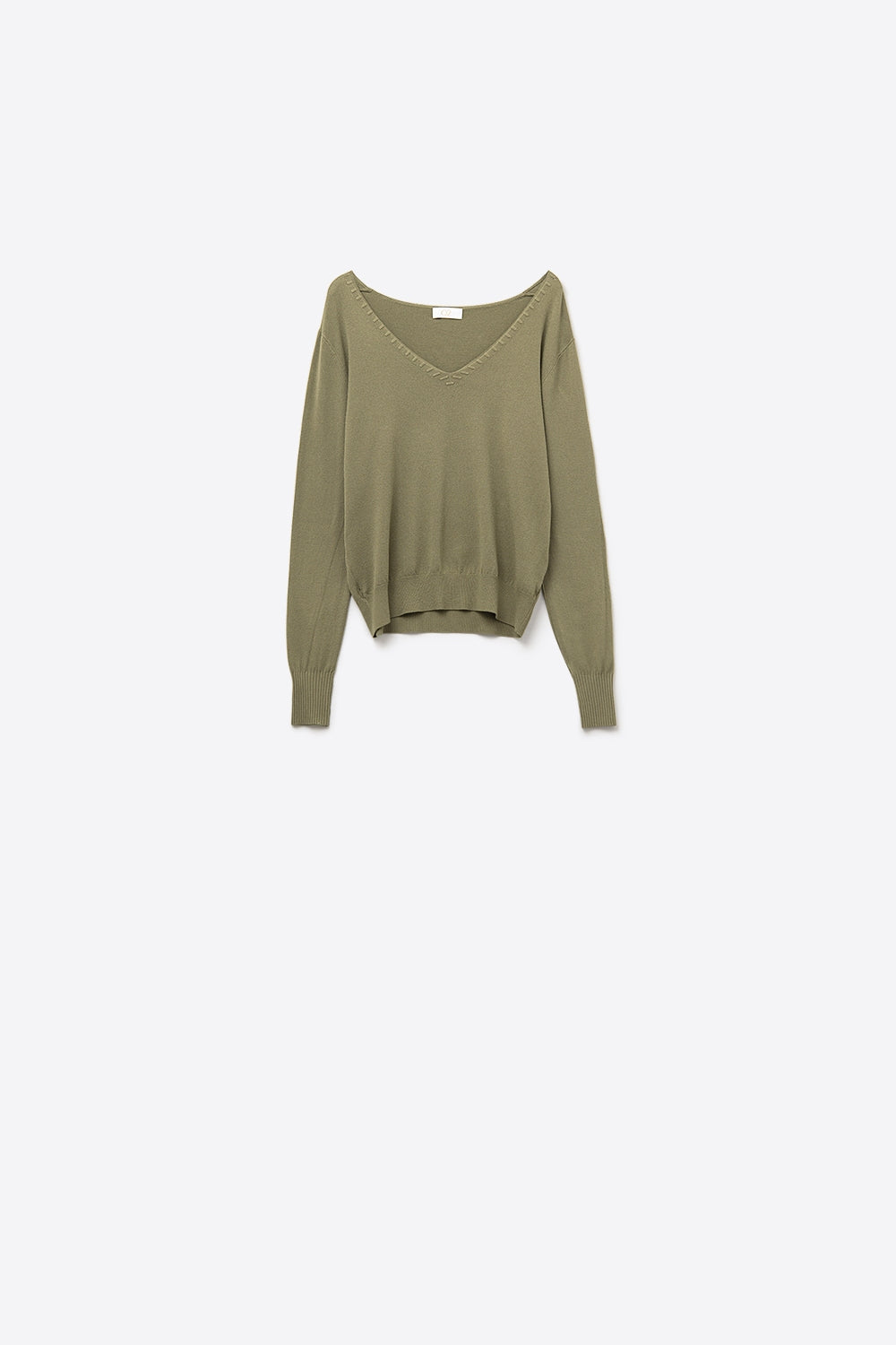Q2 Khaki sweater with V neckline