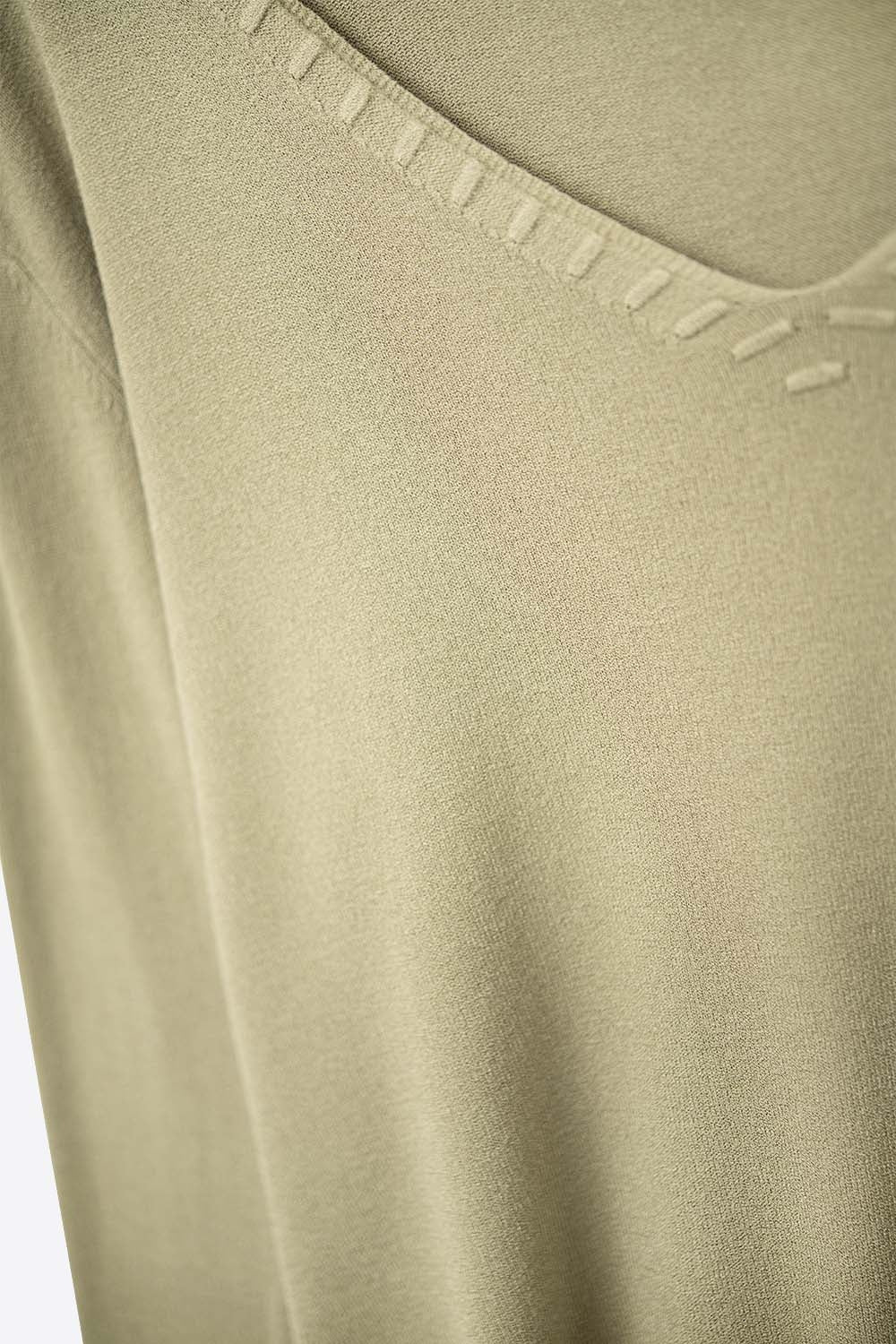 Khaki sweater with V neckline