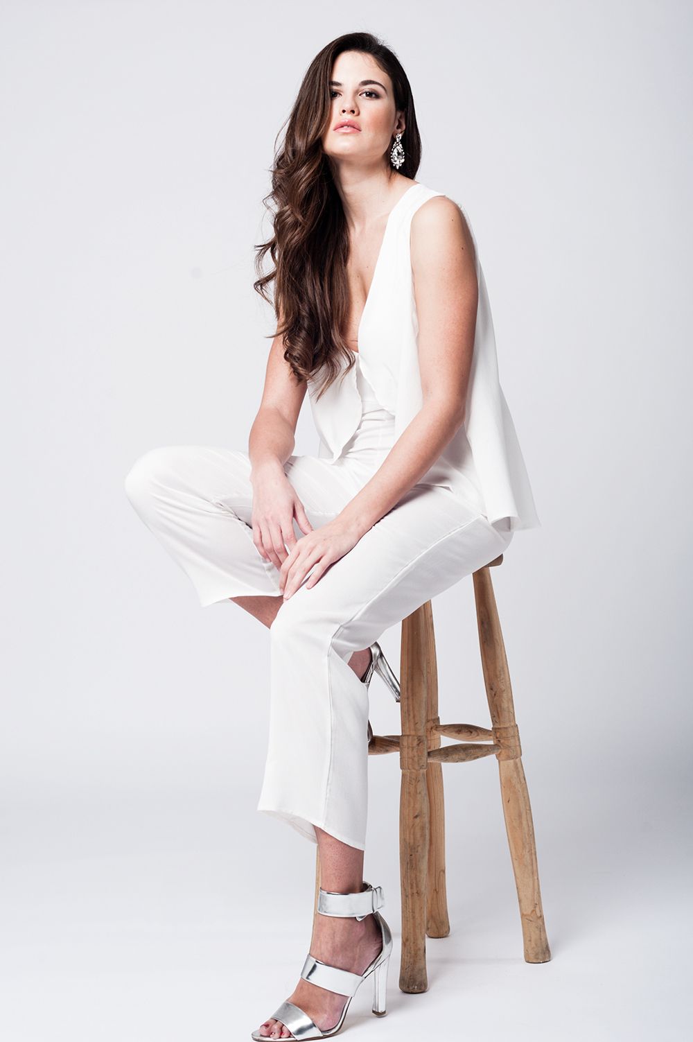 Layered white midi jumpsuit