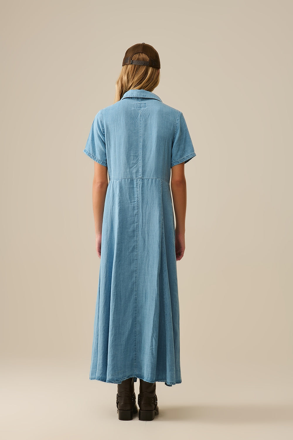 Light Blue Buttoned Tencel fabric Maxi Dress