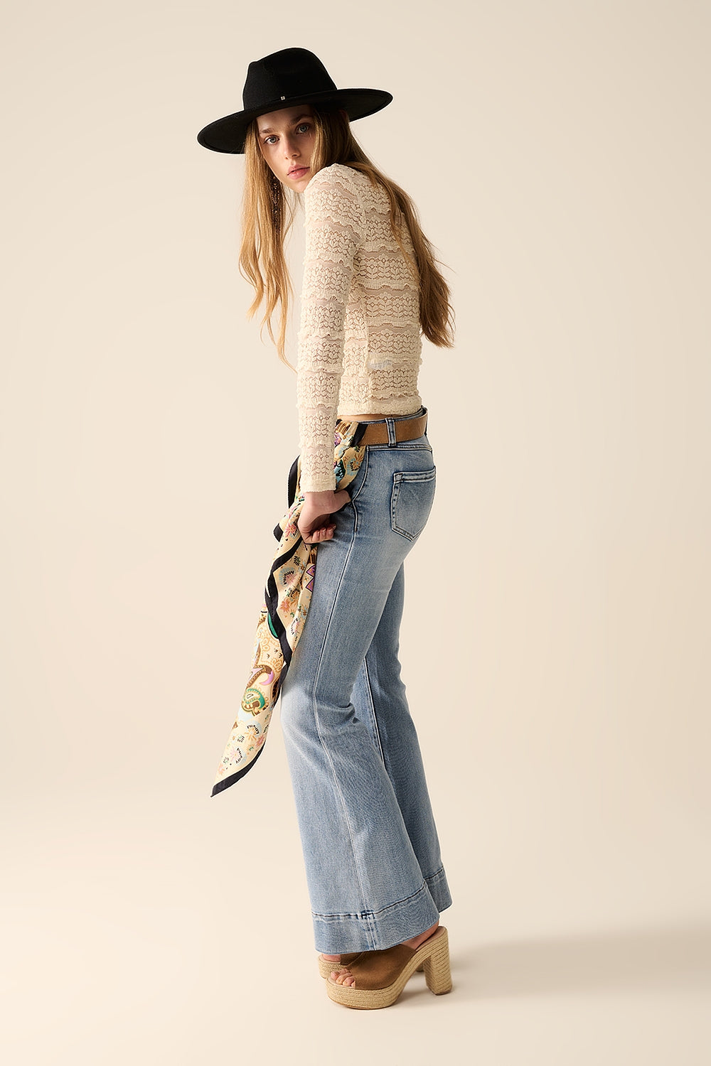 light wash flared jeans made of high-quality denim