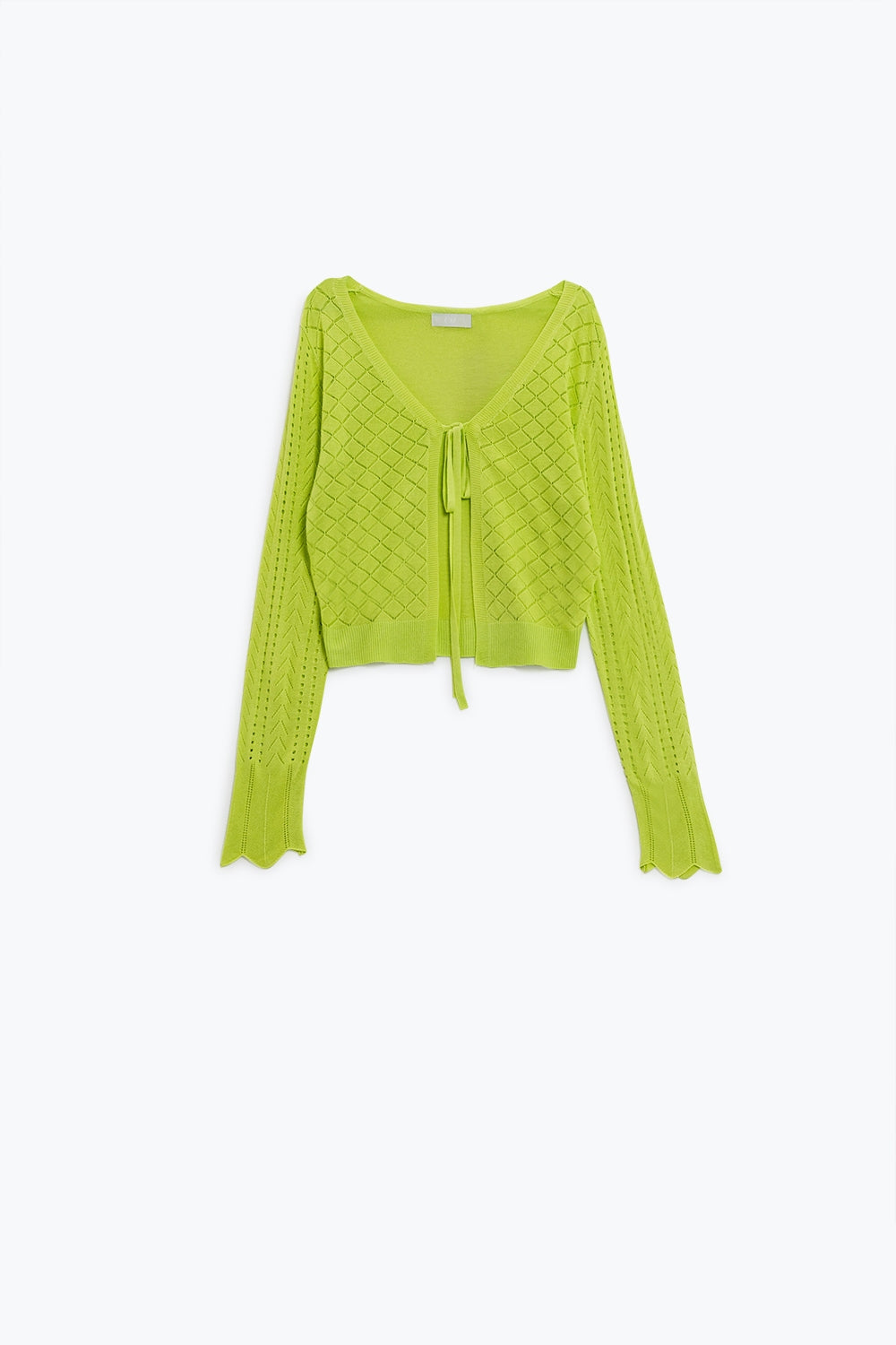 Q2 Lime Cardigan with Argyle Print and Tie Closing