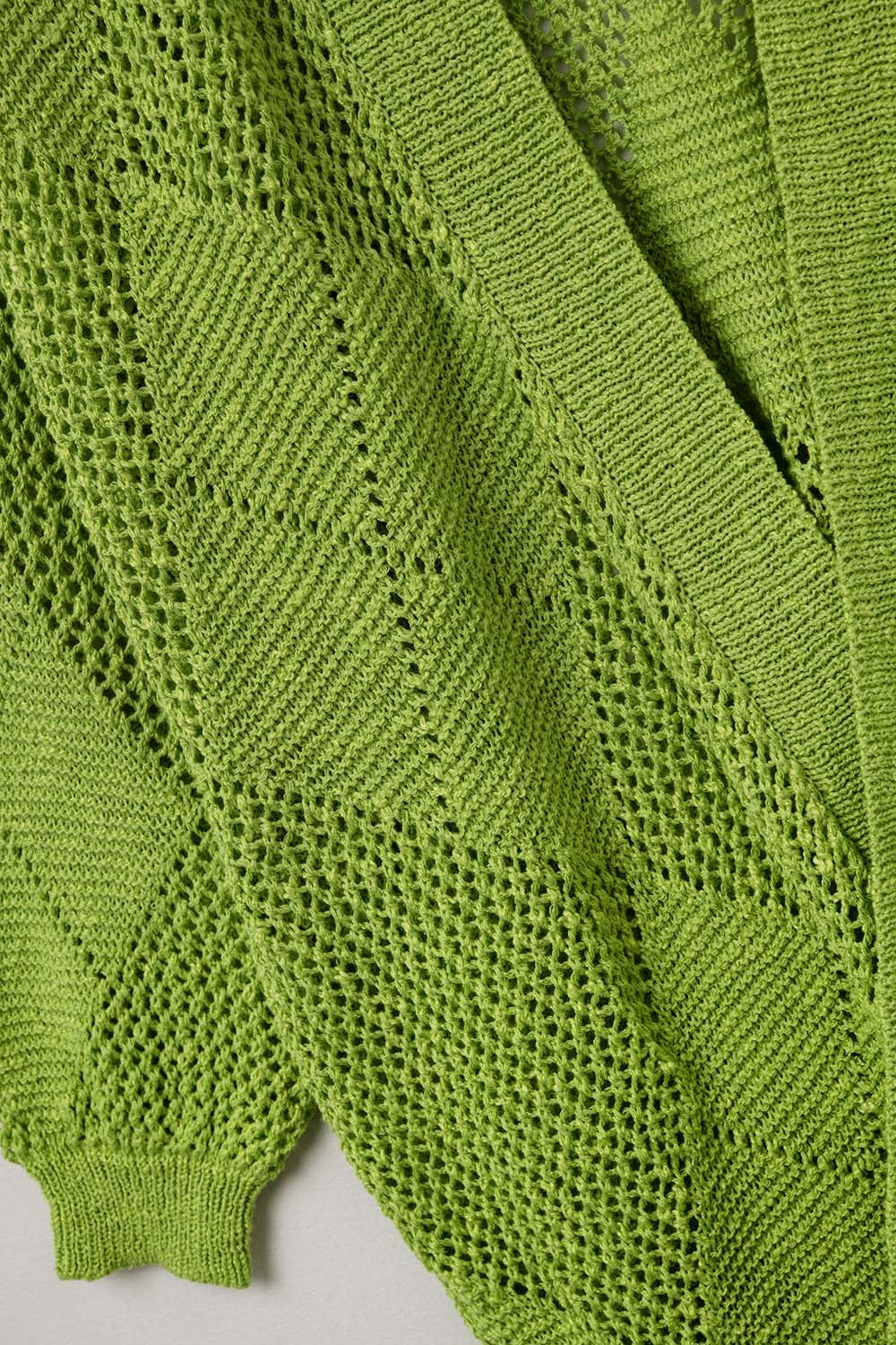 Lime Green Draped Cardigan With Crochet Design